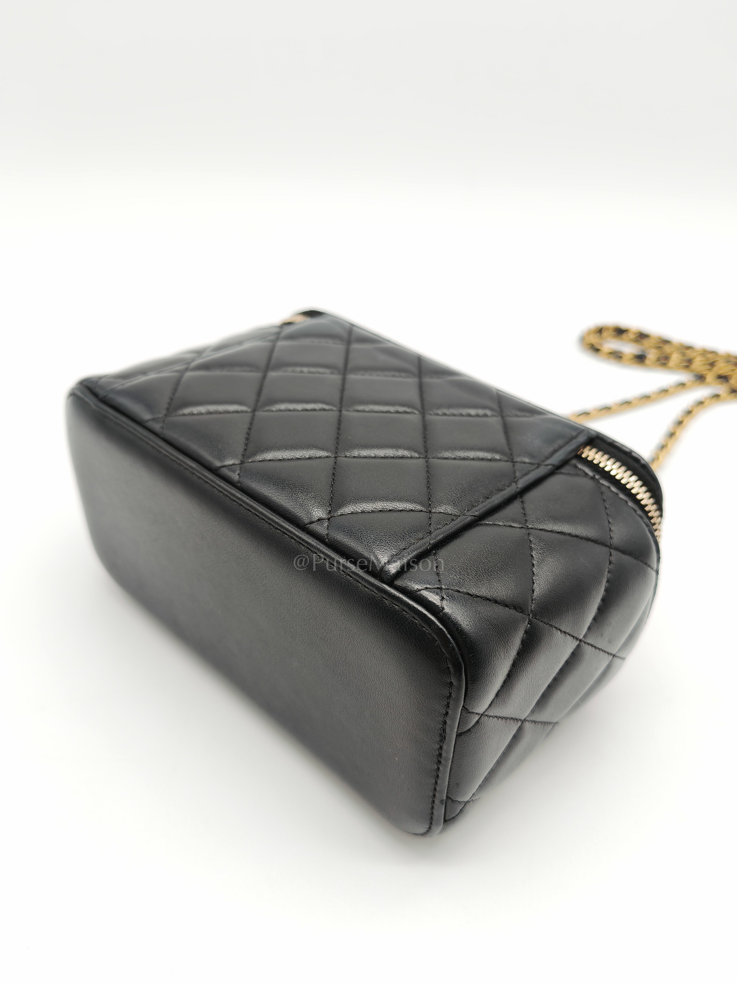 Vanity Case Top Handle Small in Black Quilted Lambskin Leather & Gold Hardware Series 31 | Purse Maison Luxury Bags Shop