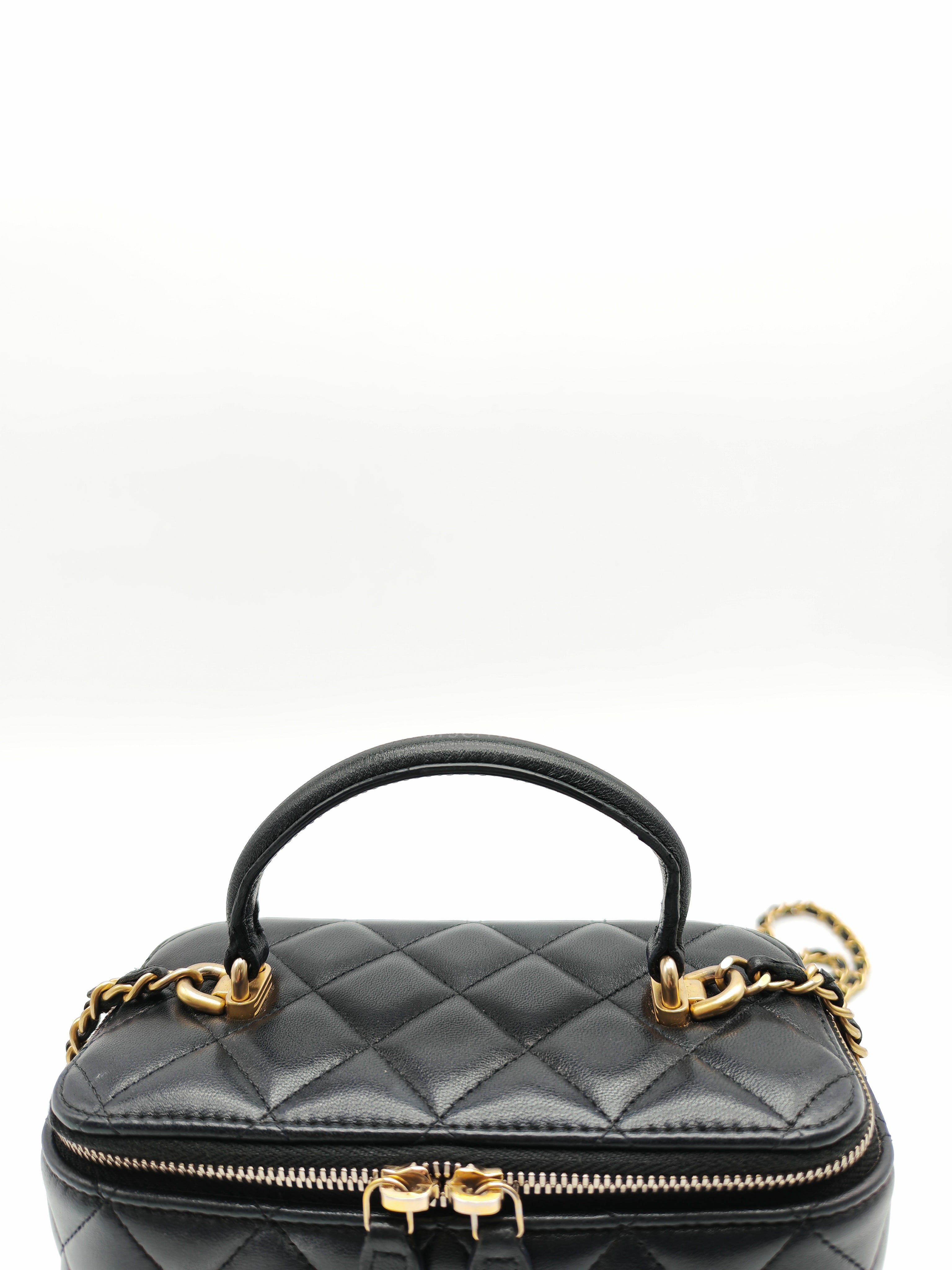 Vanity Case Top Handle Small in Black Quilted Lambskin Leather & Gold Hardware Series 31 | Purse Maison Luxury Bags Shop