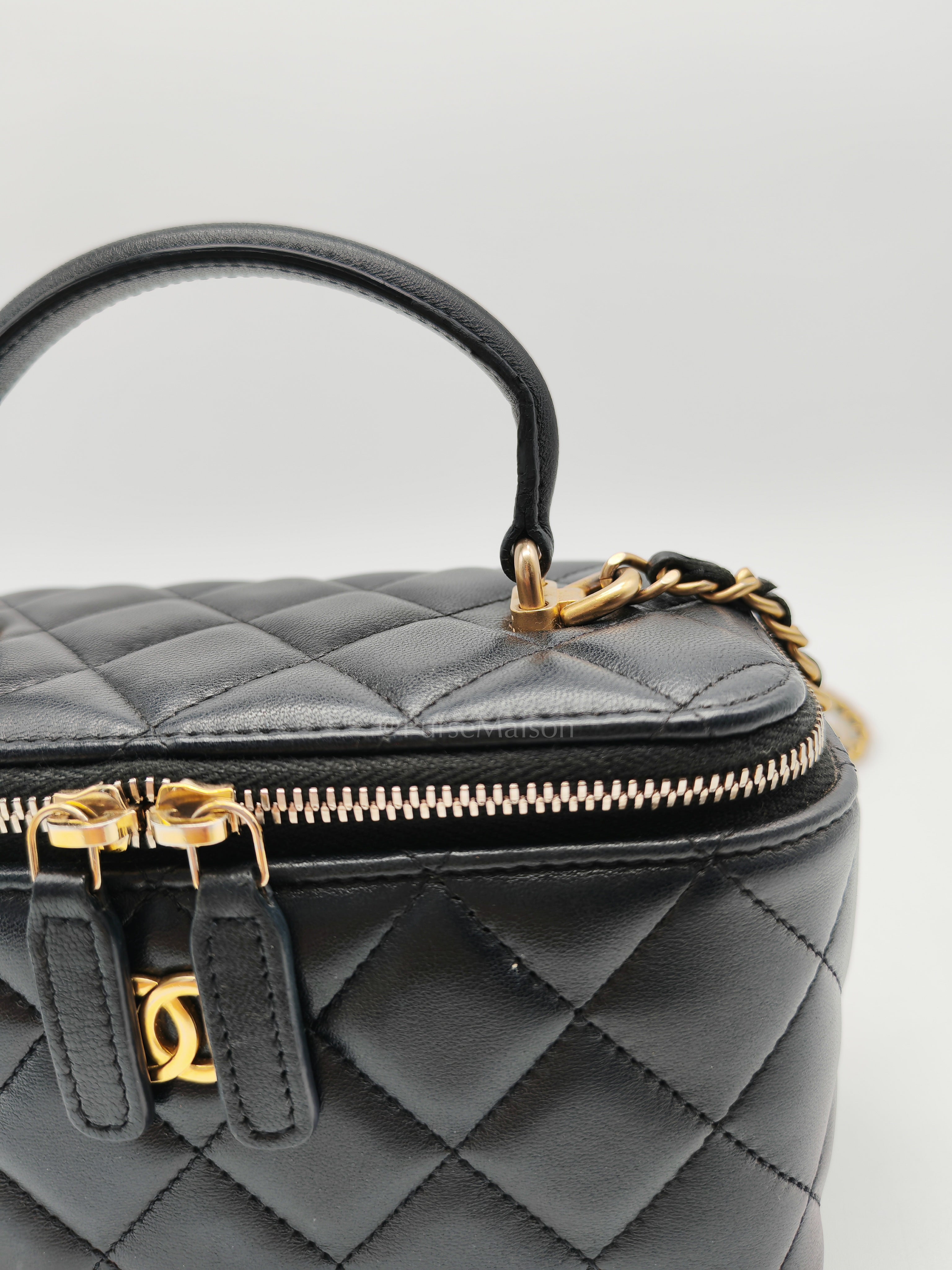 Vanity Case Top Handle Small in Black Quilted Lambskin Leather & Gold Hardware Series 31 | Purse Maison Luxury Bags Shop