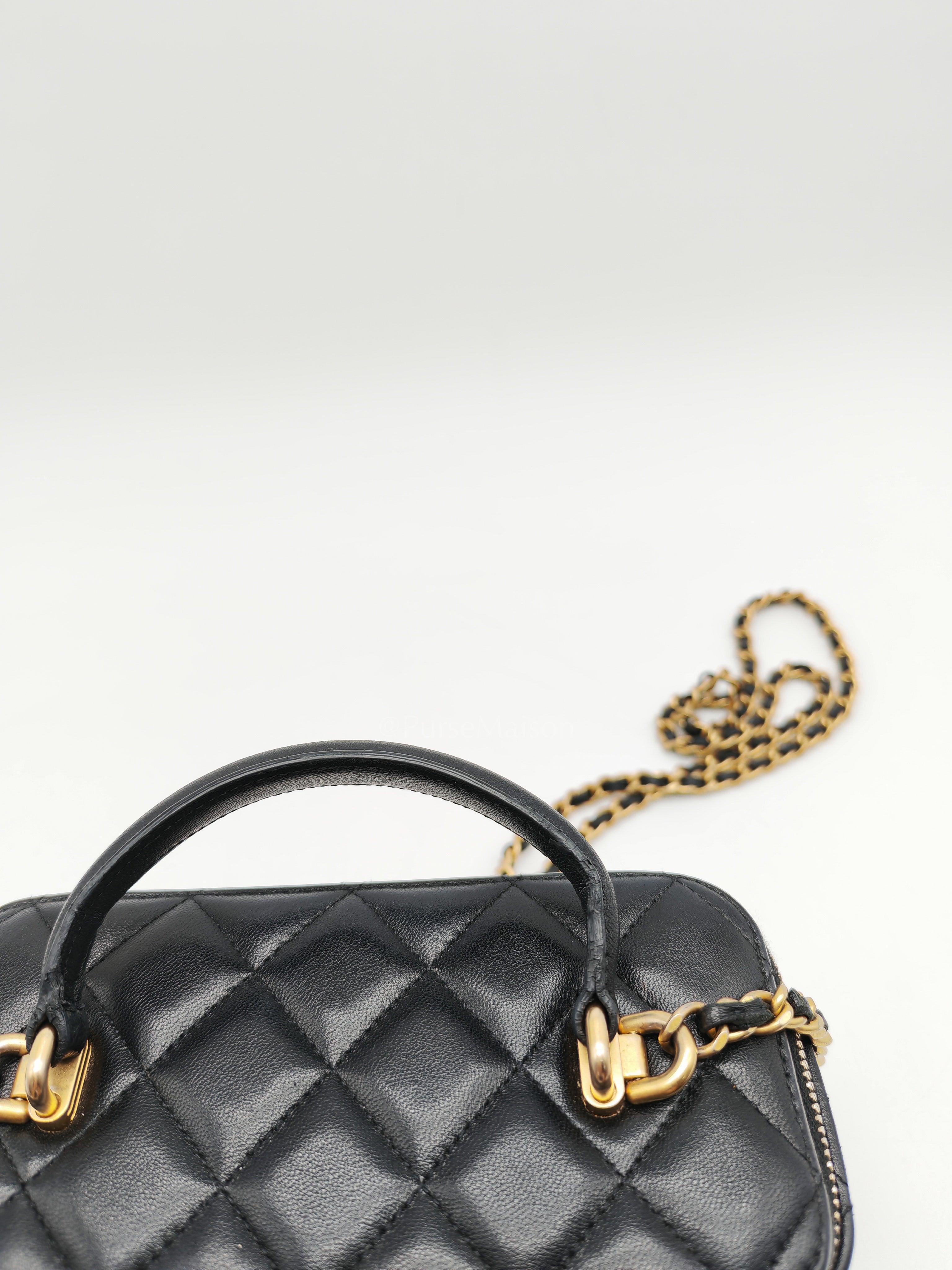 Vanity Case Top Handle Small in Black Quilted Lambskin Leather & Gold Hardware Series 31 | Purse Maison Luxury Bags Shop