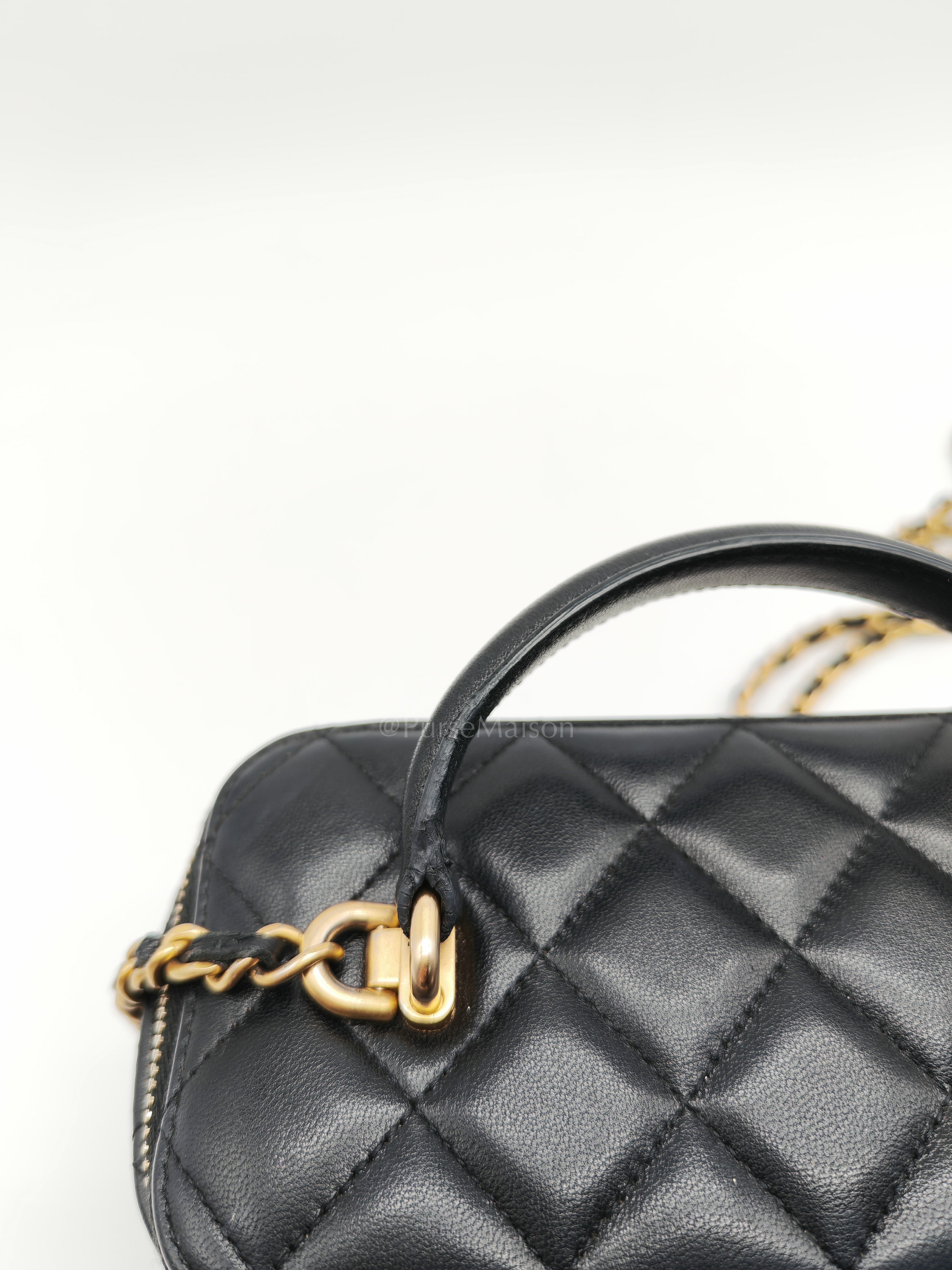 Vanity Case Top Handle Small in Black Quilted Lambskin Leather & Gold Hardware Series 31 | Purse Maison Luxury Bags Shop