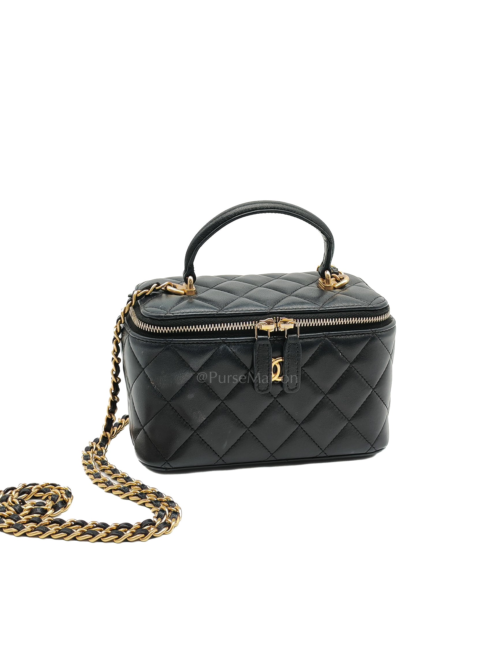 Vanity Case Top Handle Small in Black Quilted Lambskin Leather & Gold Hardware Series 31 | Purse Maison Luxury Bags Shop