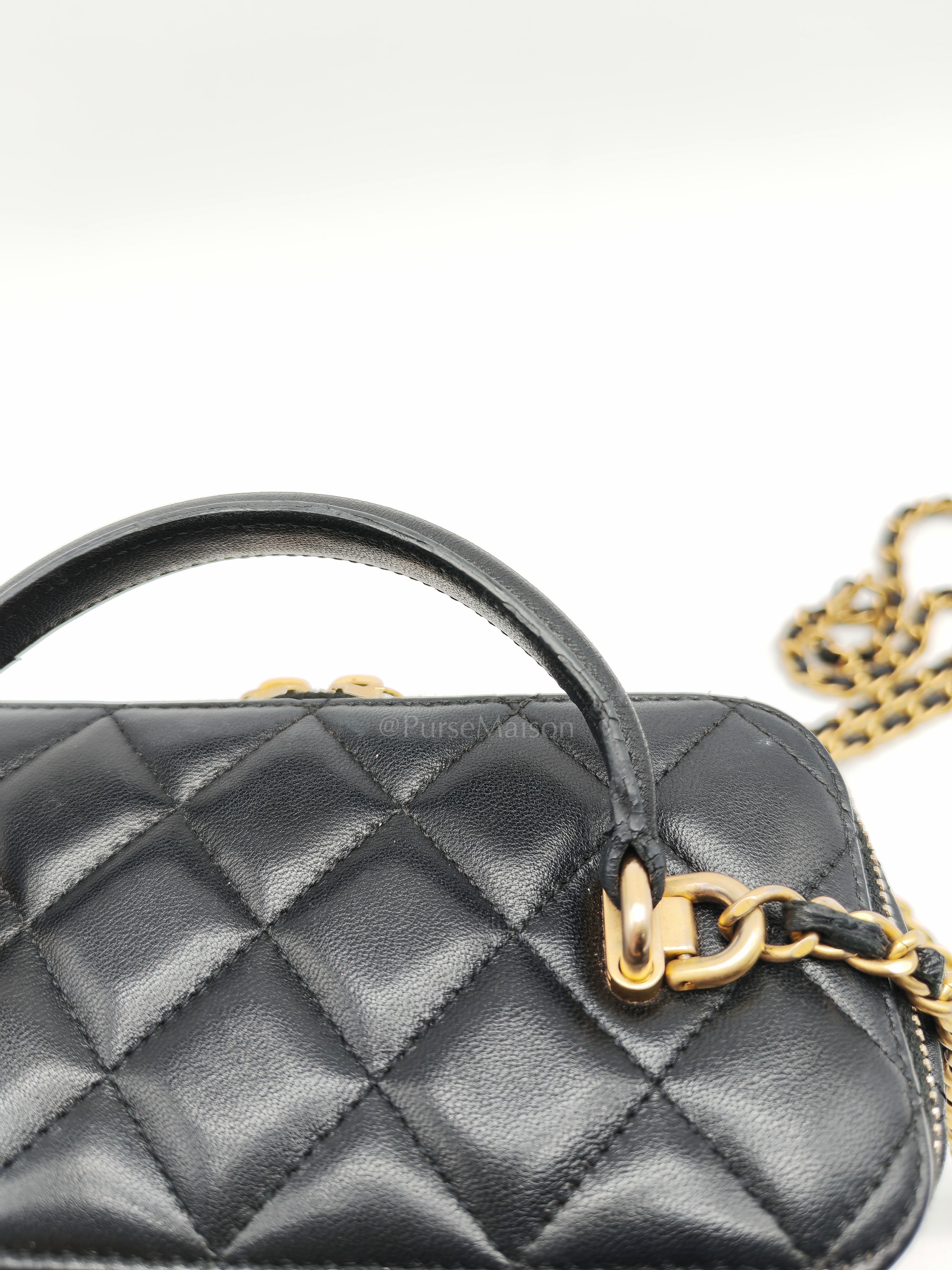 Vanity Case Top Handle Small in Black Quilted Lambskin Leather & Gold Hardware Series 31 | Purse Maison Luxury Bags Shop