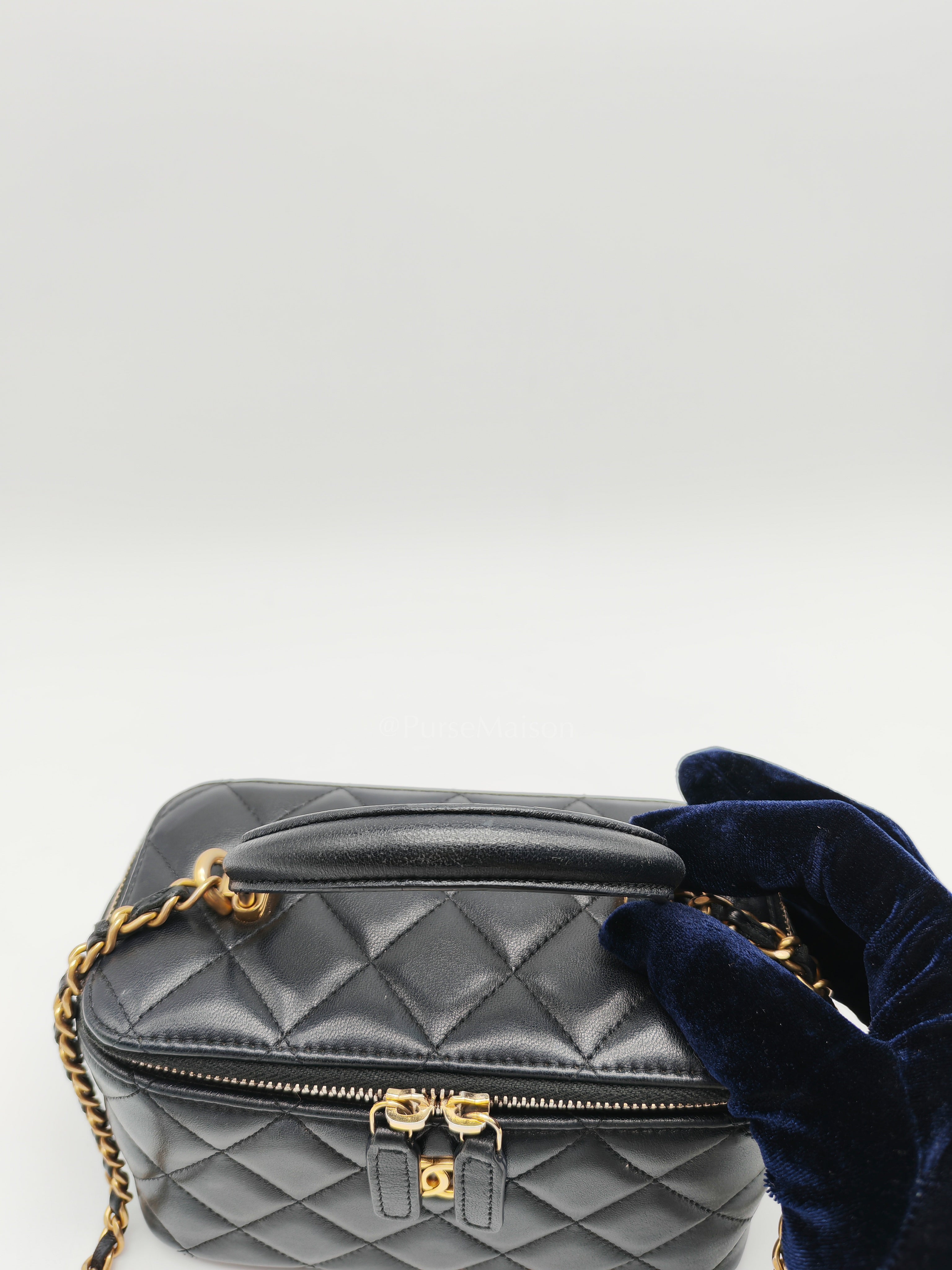 Vanity Case Top Handle Small in Black Quilted Lambskin Leather & Gold Hardware Series 31 | Purse Maison Luxury Bags Shop
