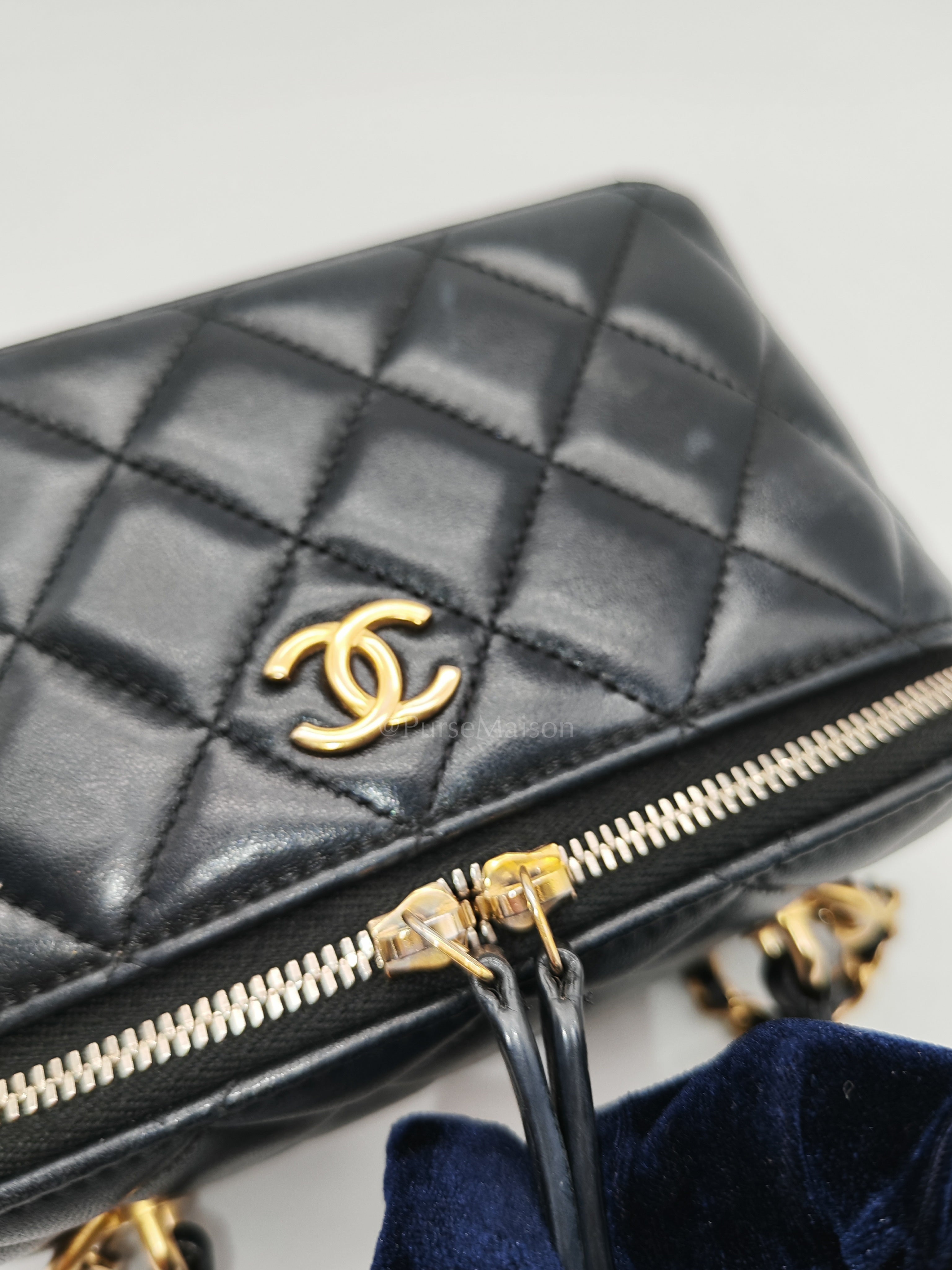 Vanity Case Top Handle Small in Black Quilted Lambskin Leather & Gold Hardware Series 31 | Purse Maison Luxury Bags Shop