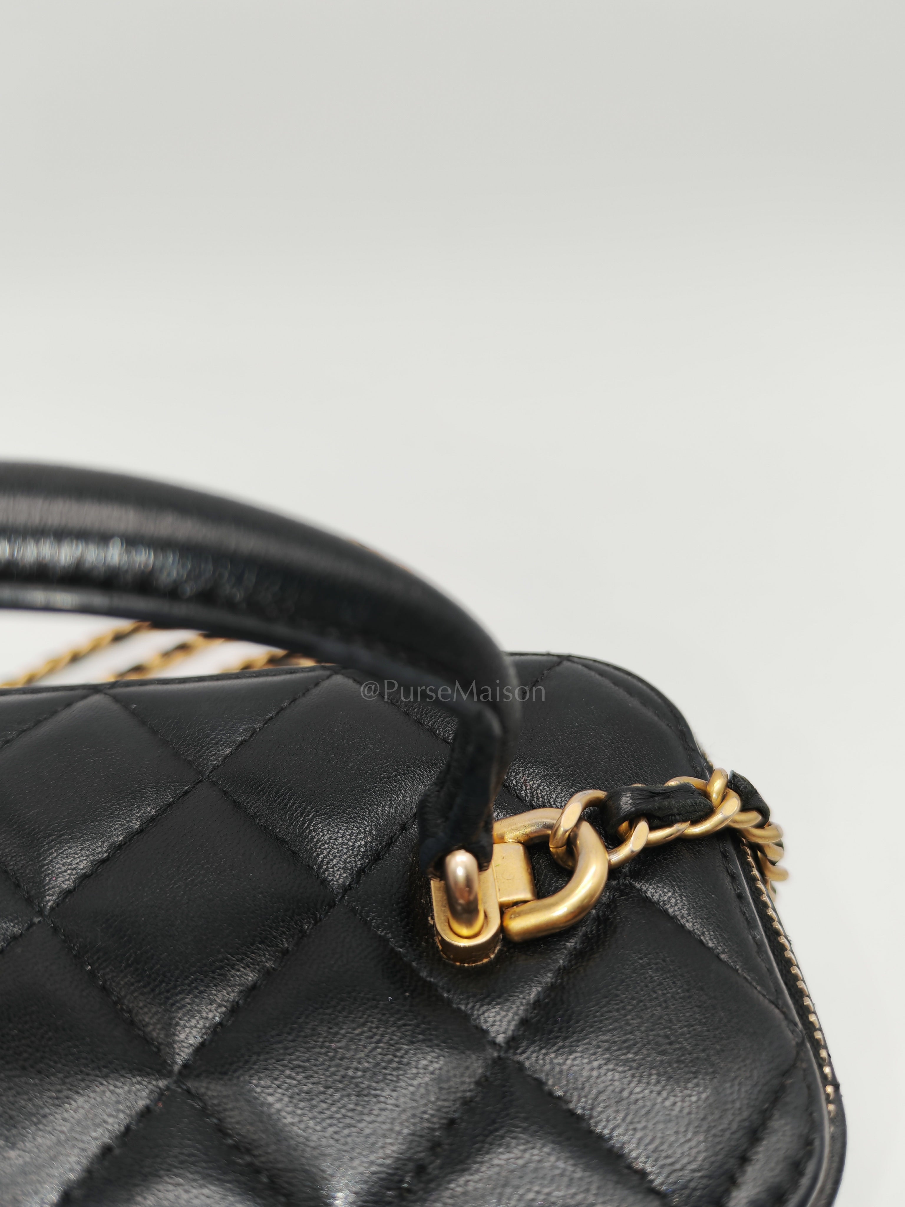 Vanity Case Top Handle Small in Black Quilted Lambskin Leather & Gold Hardware Series 31 | Purse Maison Luxury Bags Shop