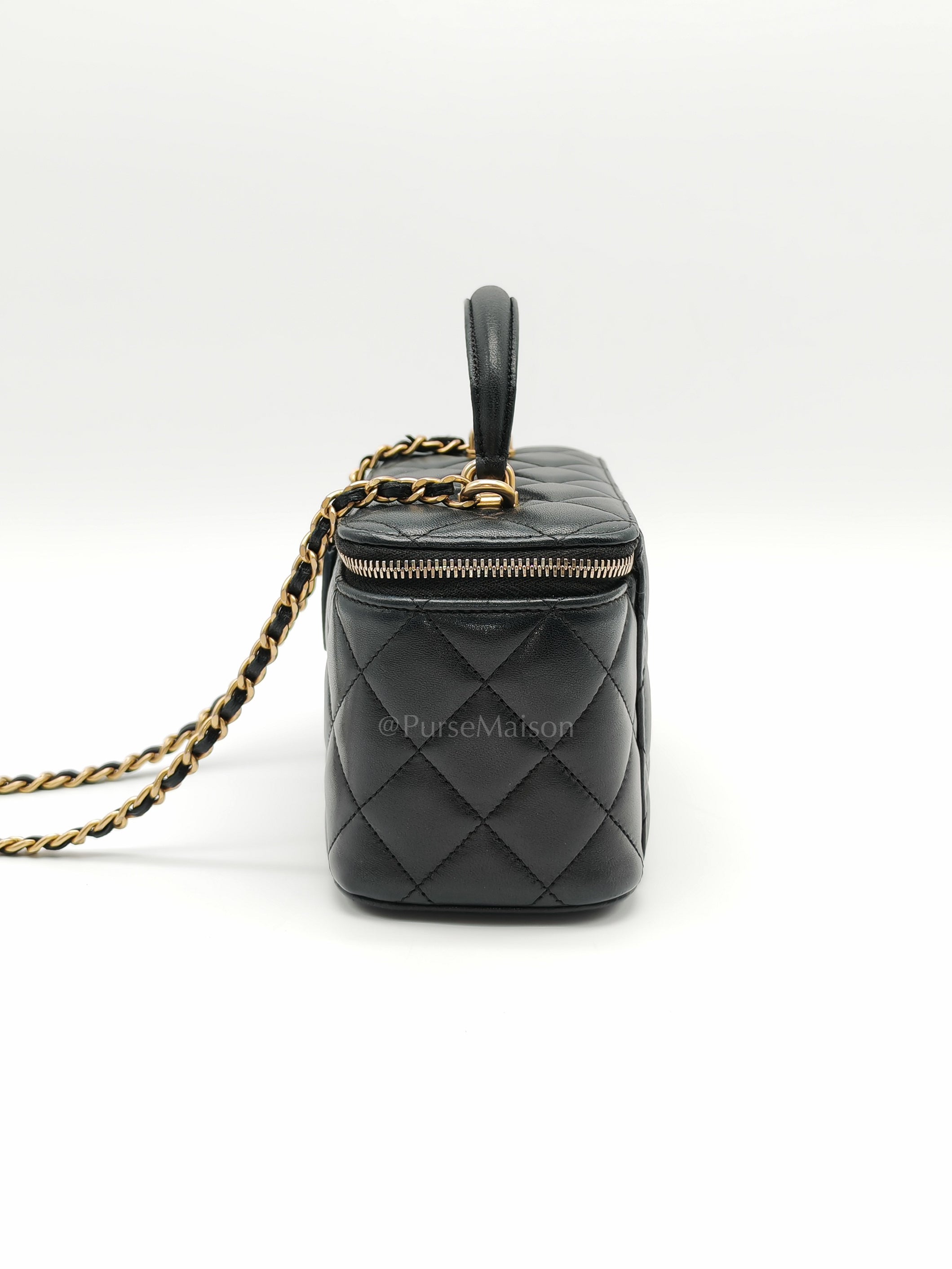 Vanity Case Top Handle Small in Black Quilted Lambskin Leather & Gold Hardware Series 31 | Purse Maison Luxury Bags Shop