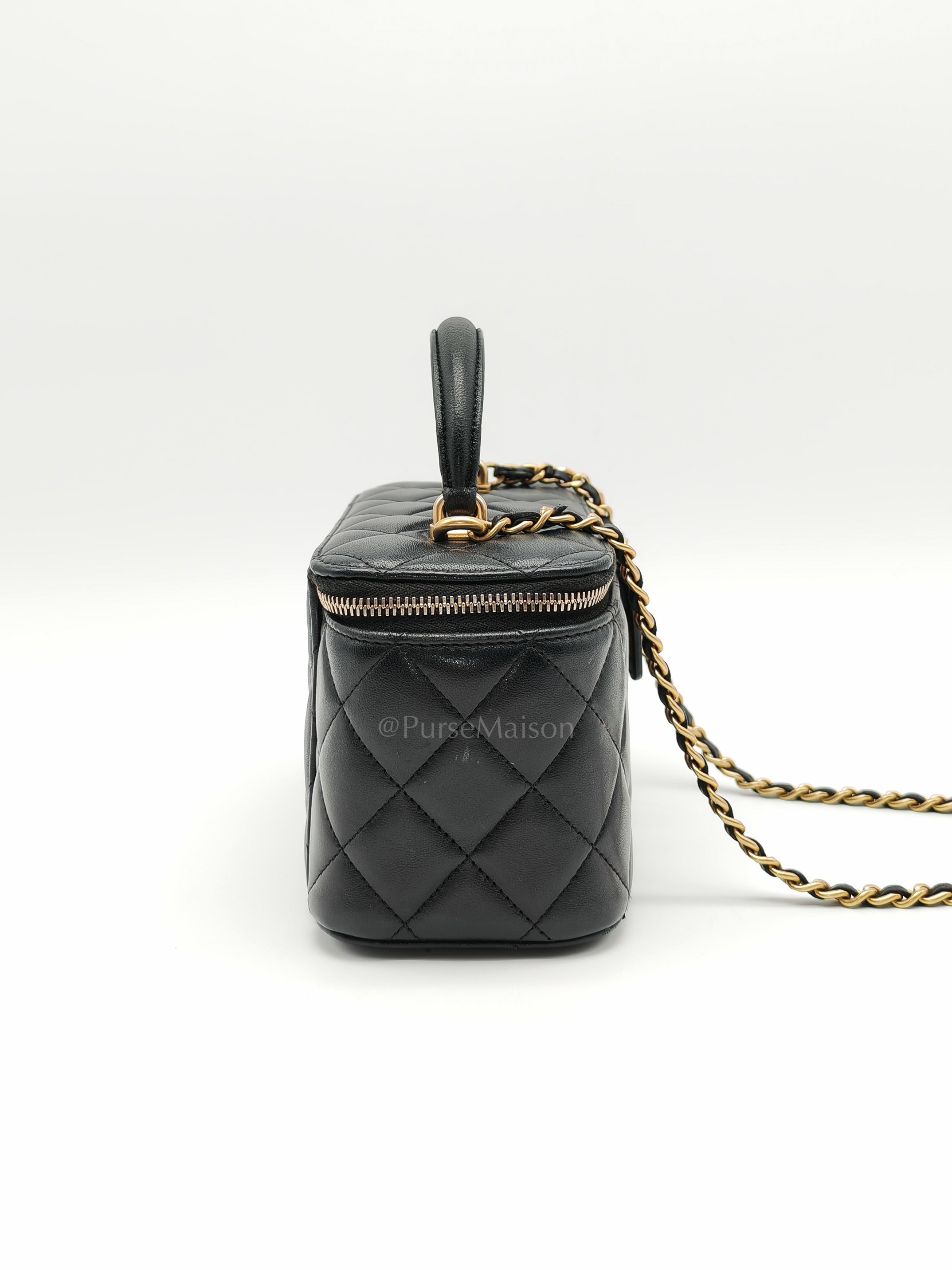 Vanity Case Top Handle Small in Black Quilted Lambskin Leather & Gold Hardware Series 31 | Purse Maison Luxury Bags Shop