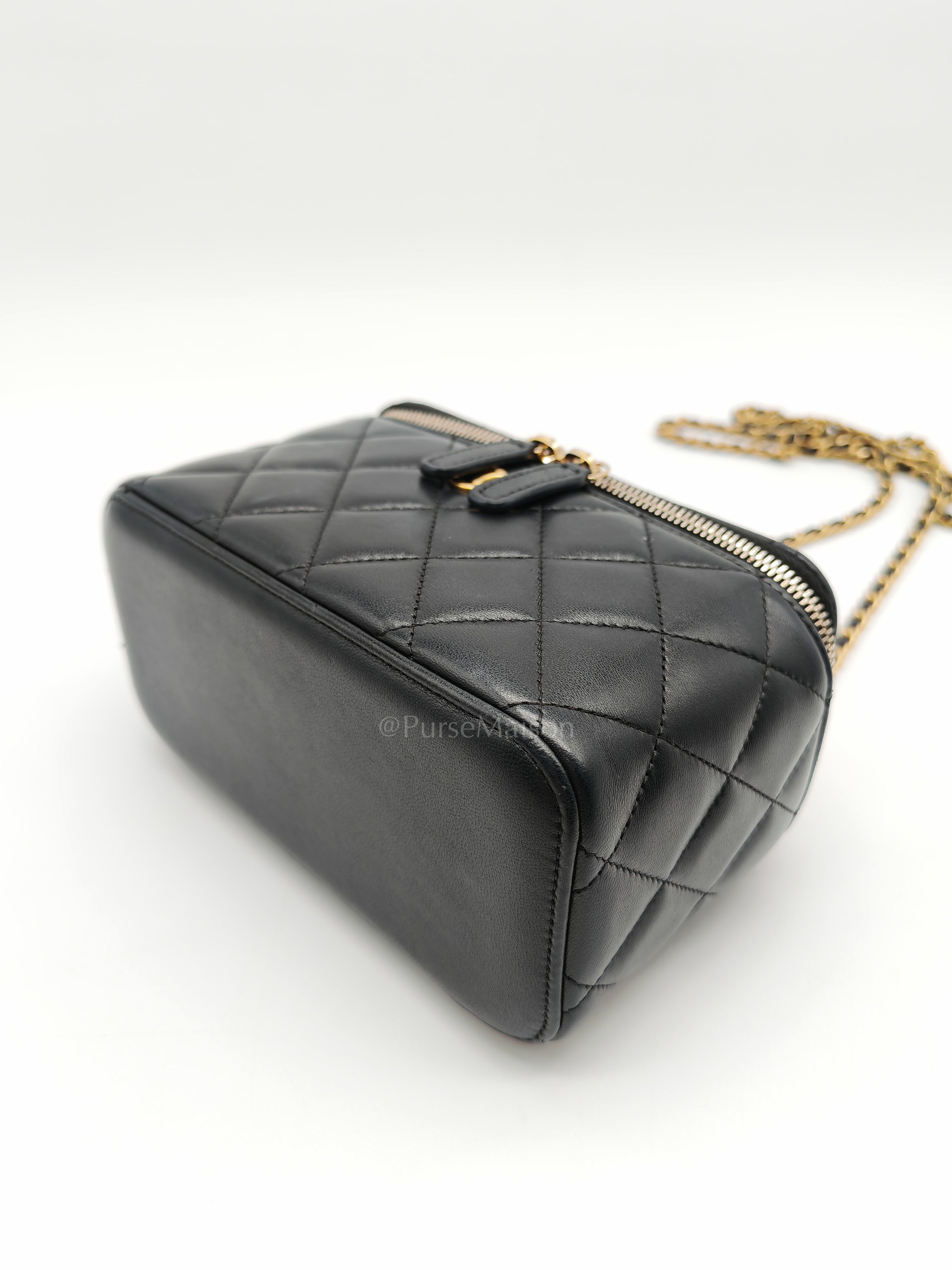 Vanity Case Top Handle Small in Black Quilted Lambskin Leather & Gold Hardware Series 31 | Purse Maison Luxury Bags Shop