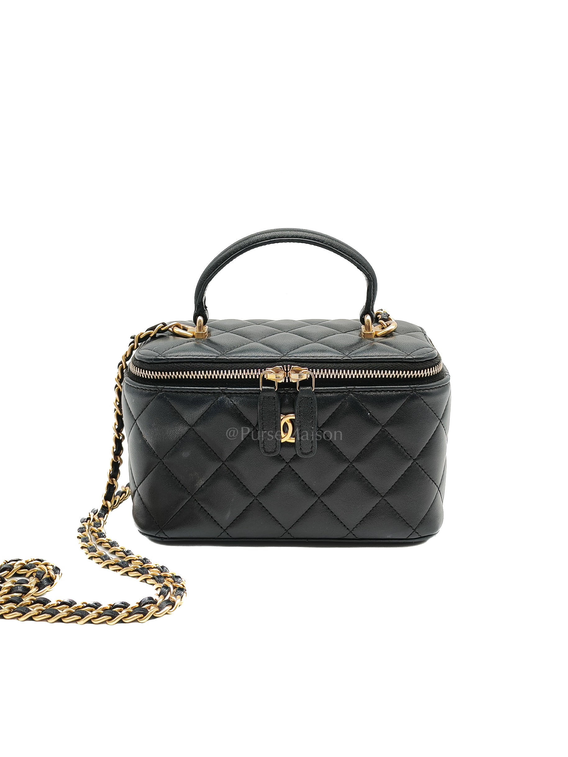 Vanity Case Top Handle Small in Black Quilted Lambskin Leather & Gold Hardware Series 31 | Purse Maison Luxury Bags Shop