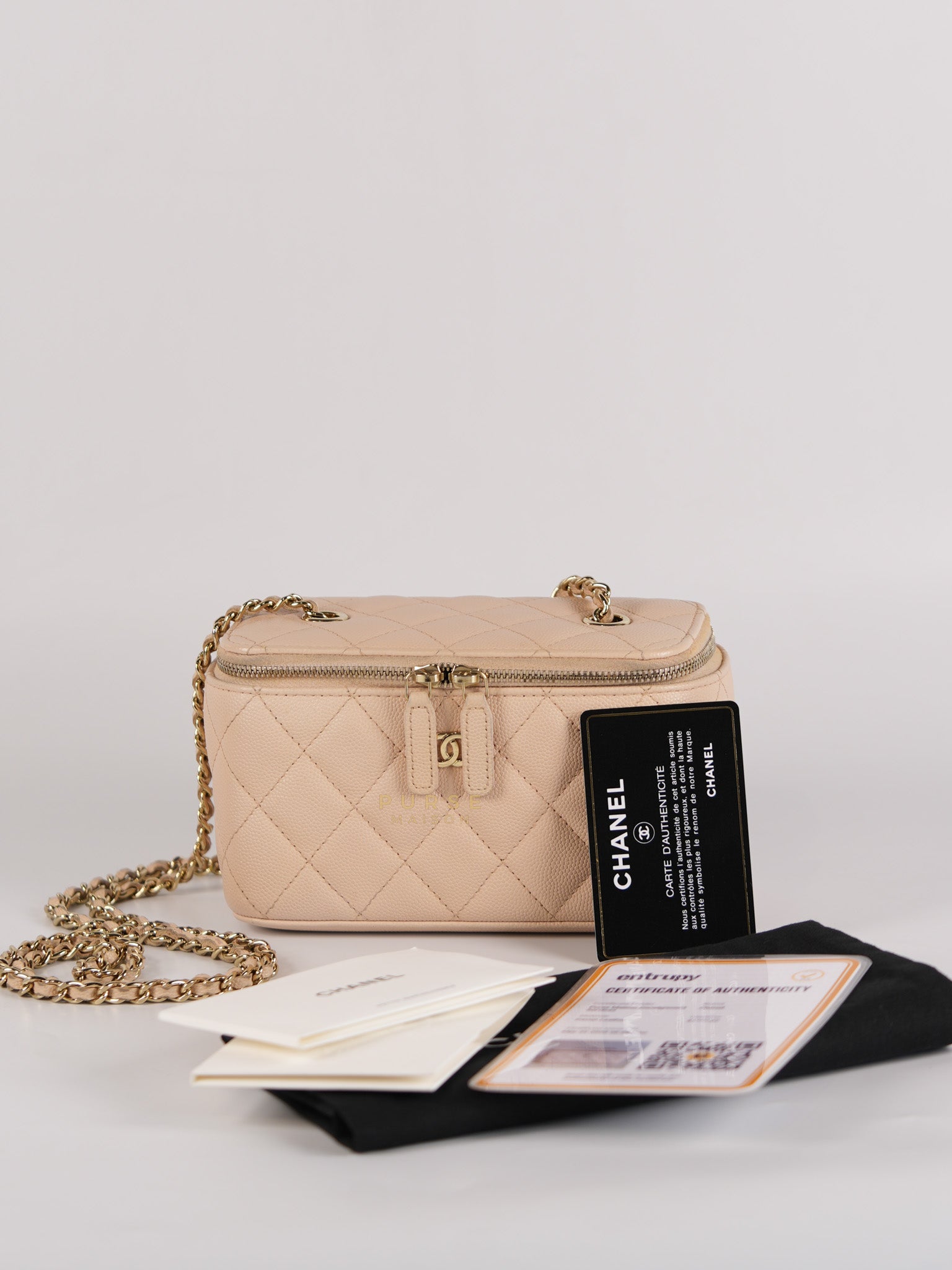 Vanity Light Beige in Caviar Leather and Light Gold Hardware Series 31 | Purse Maison Luxury Bags Shop