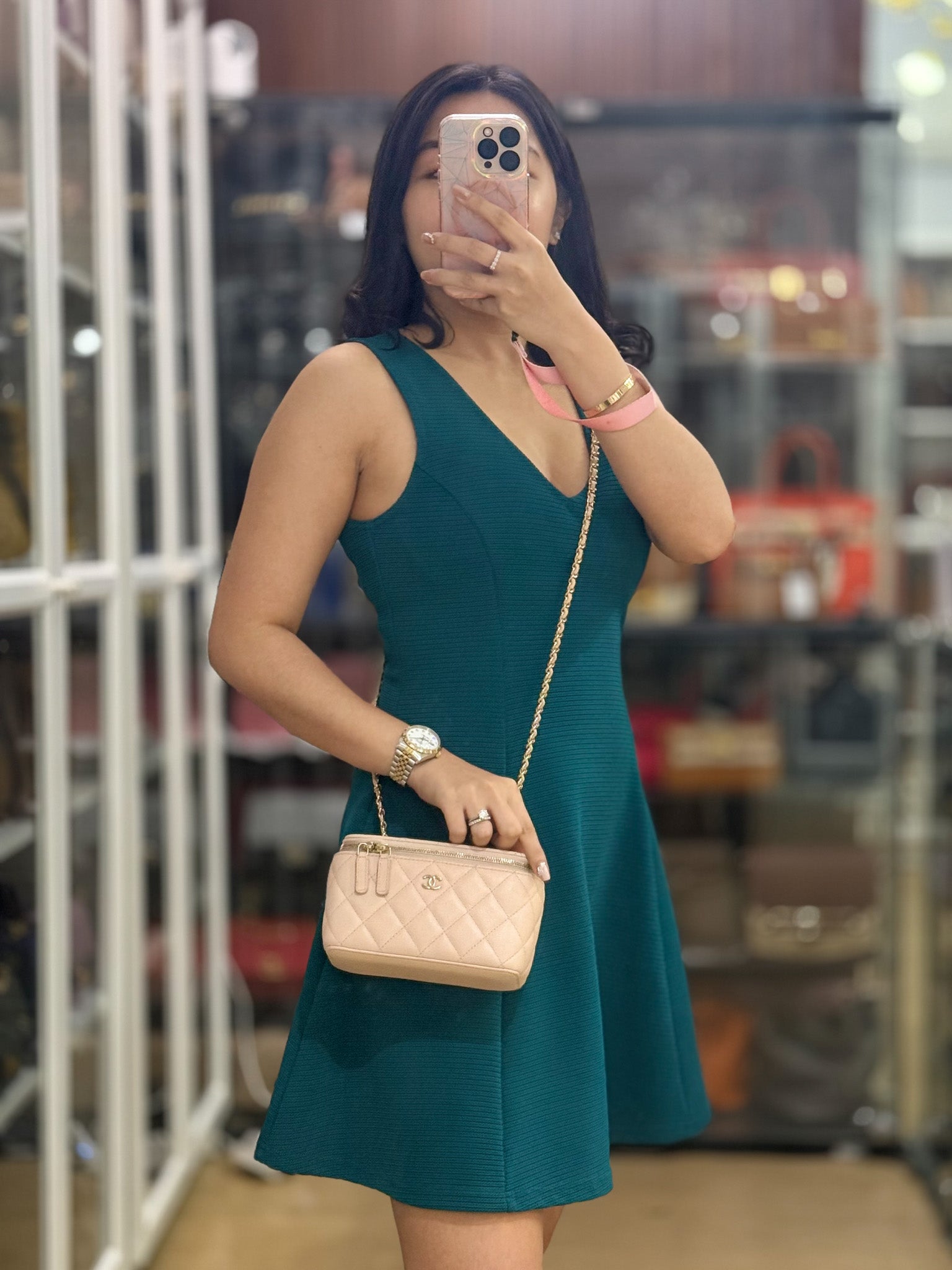 Vanity Light Beige in Caviar Leather and Light Gold Hardware Series 31 | Purse Maison Luxury Bags Shop