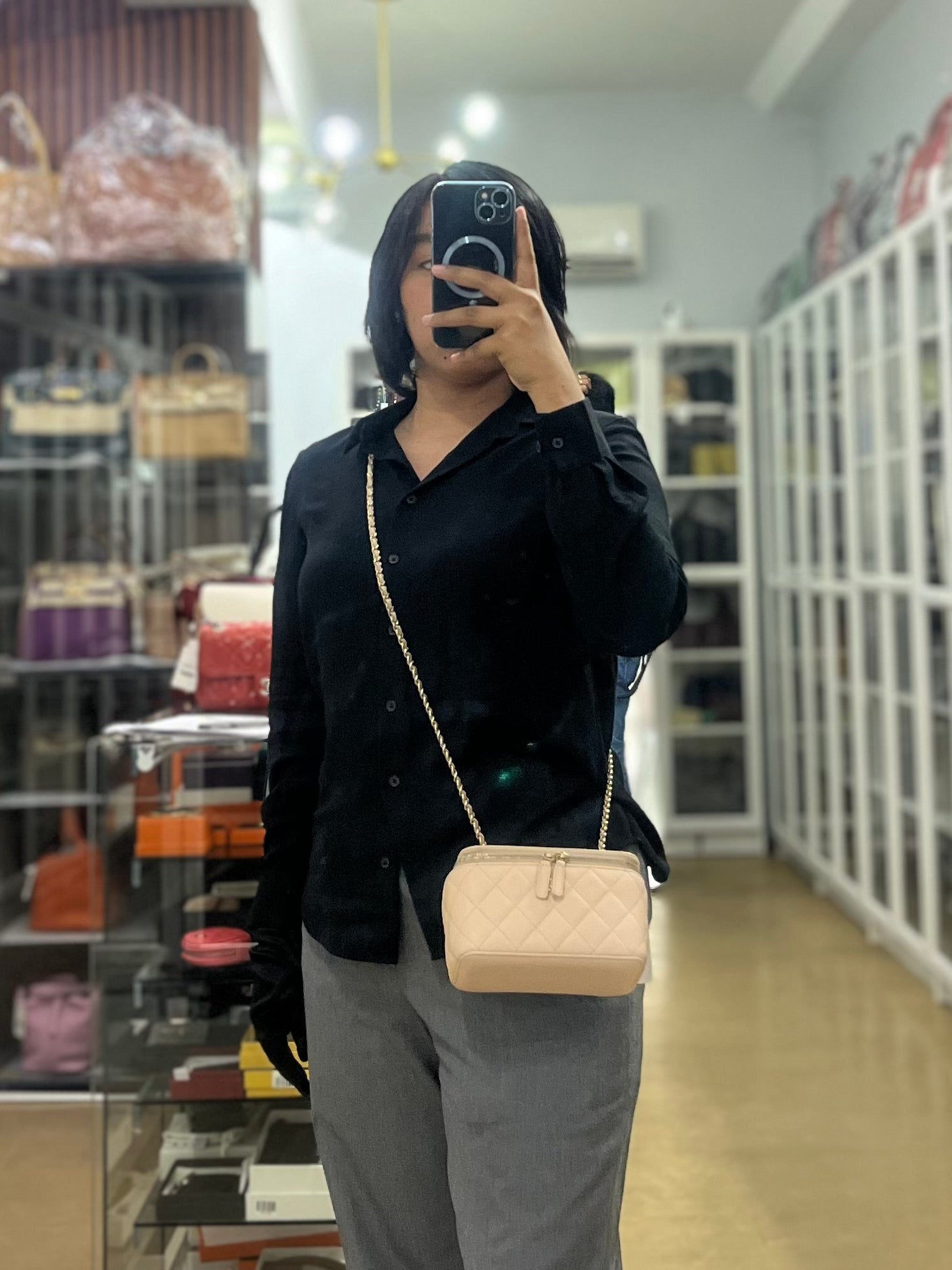 Vanity Light Beige in Caviar Leather and Light Gold Hardware Series 31 | Purse Maison Luxury Bags Shop