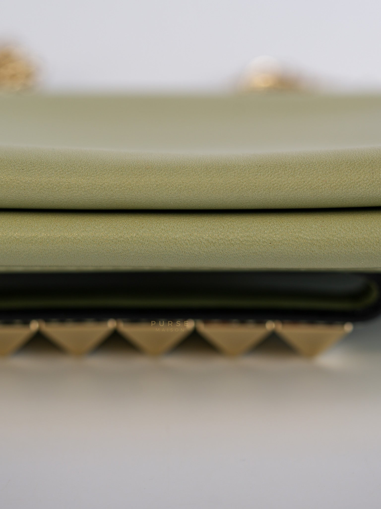 Vavavoom Rockstud Light Green Leather | Purse Maison Luxury Bags Shop