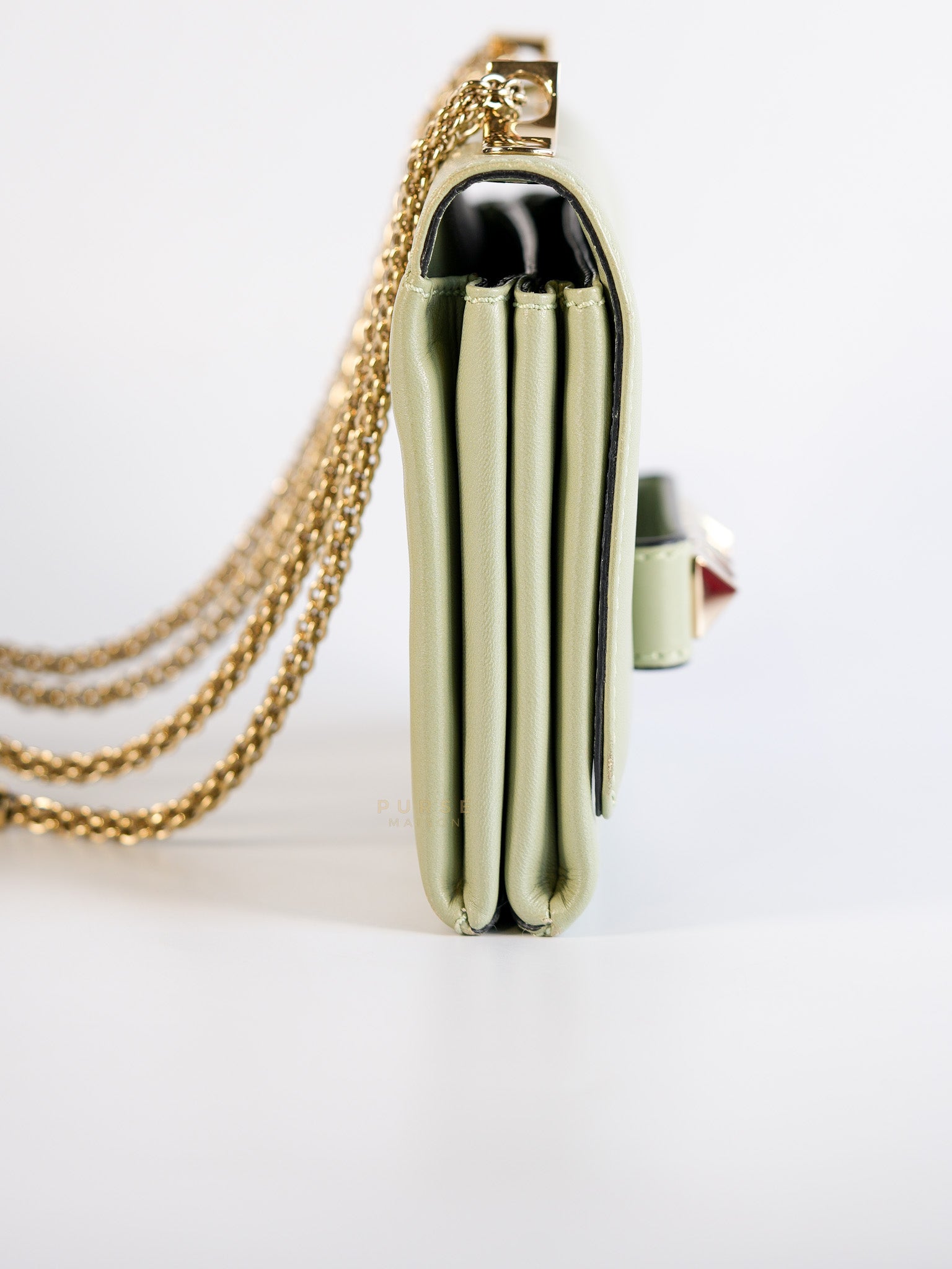 Vavavoom Rockstud Light Green Leather | Purse Maison Luxury Bags Shop