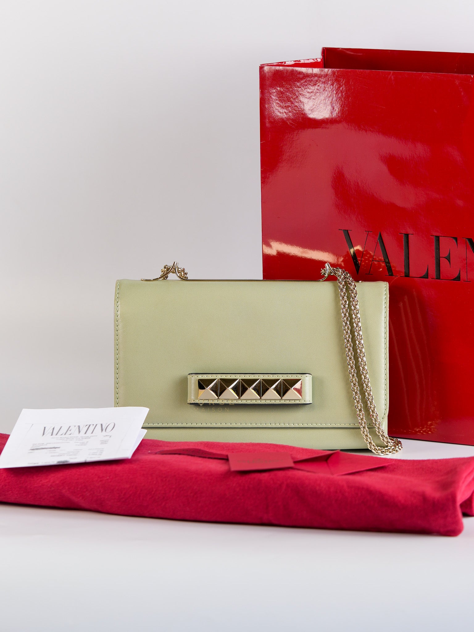 Vavavoom Rockstud Light Green Leather | Purse Maison Luxury Bags Shop