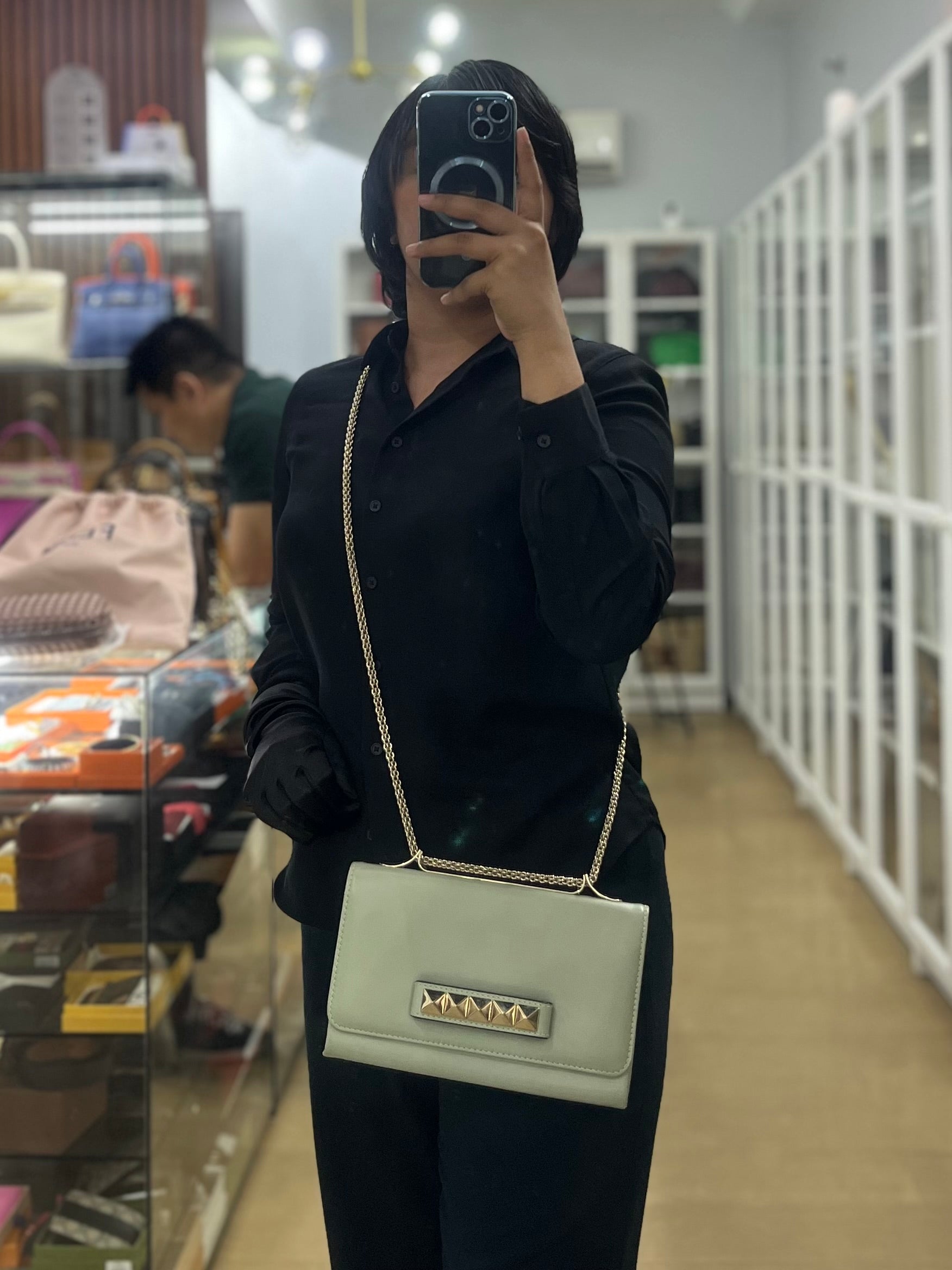 Vavavoom Rockstud Light Green Leather | Purse Maison Luxury Bags Shop