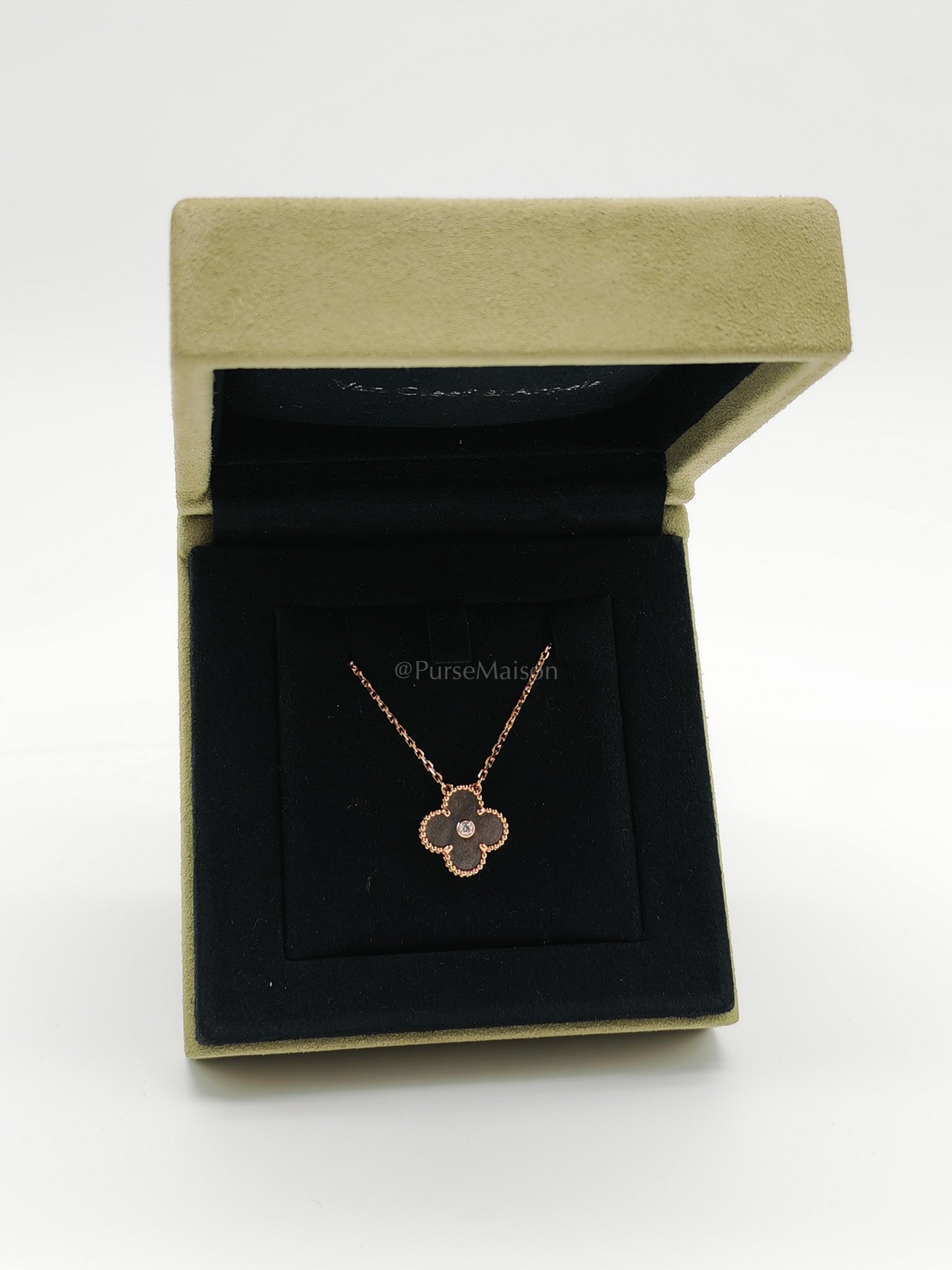 VCA Limited Edition 2023 18K Rose Gold Vintage Alhambra Obsidian Holiday Pendant Necklace | Purse Maison Luxury Bags Shop