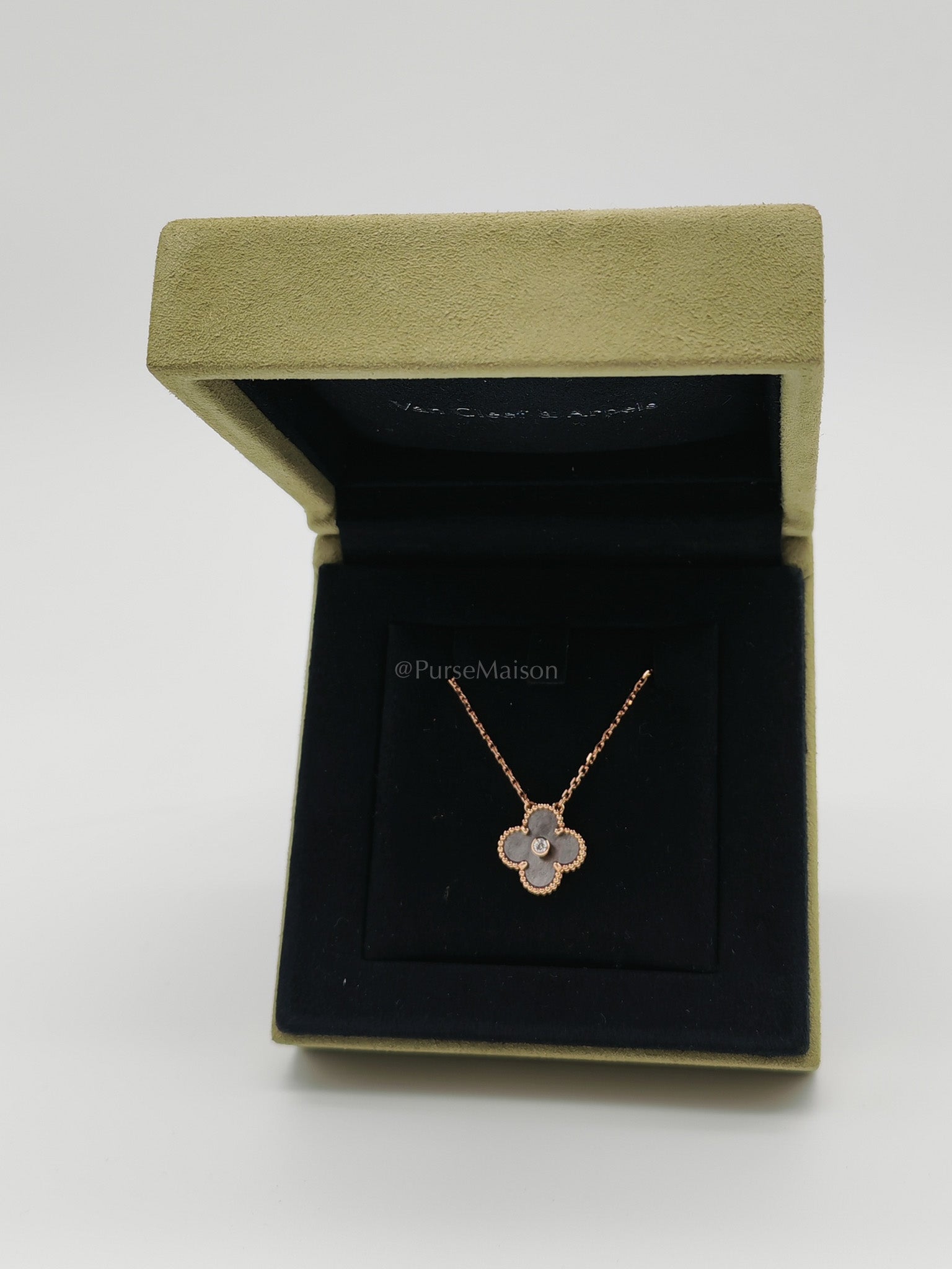 VCA Limited Edition 2023 18K Rose Gold Vintage Alhambra Obsidian Holiday Pendant Necklace | Purse Maison Luxury Bags Shop