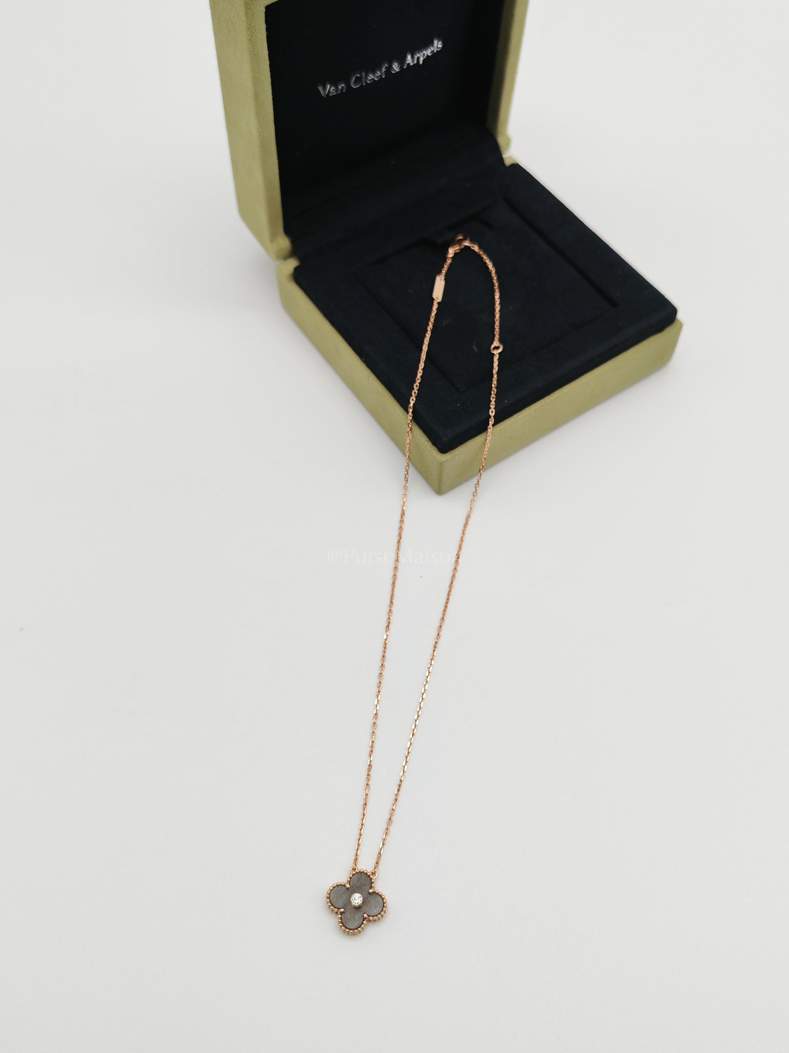 VCA Limited Edition 2023 18K Rose Gold Vintage Alhambra Obsidian Holiday Pendant Necklace | Purse Maison Luxury Bags Shop