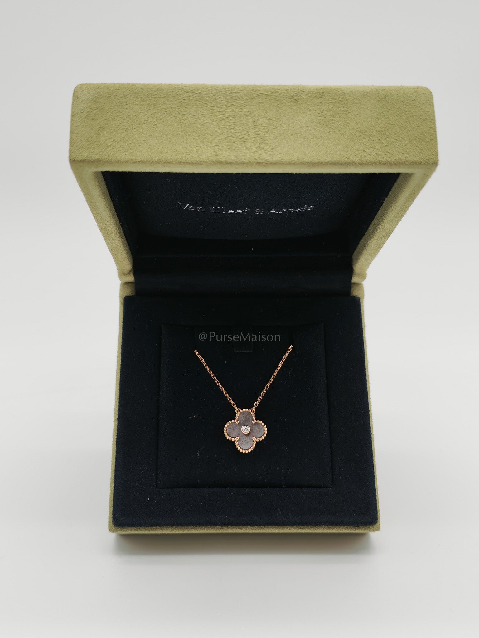 VCA Limited Edition 2023 18K Rose Gold Vintage Alhambra Obsidian Holiday Pendant Necklace | Purse Maison Luxury Bags Shop