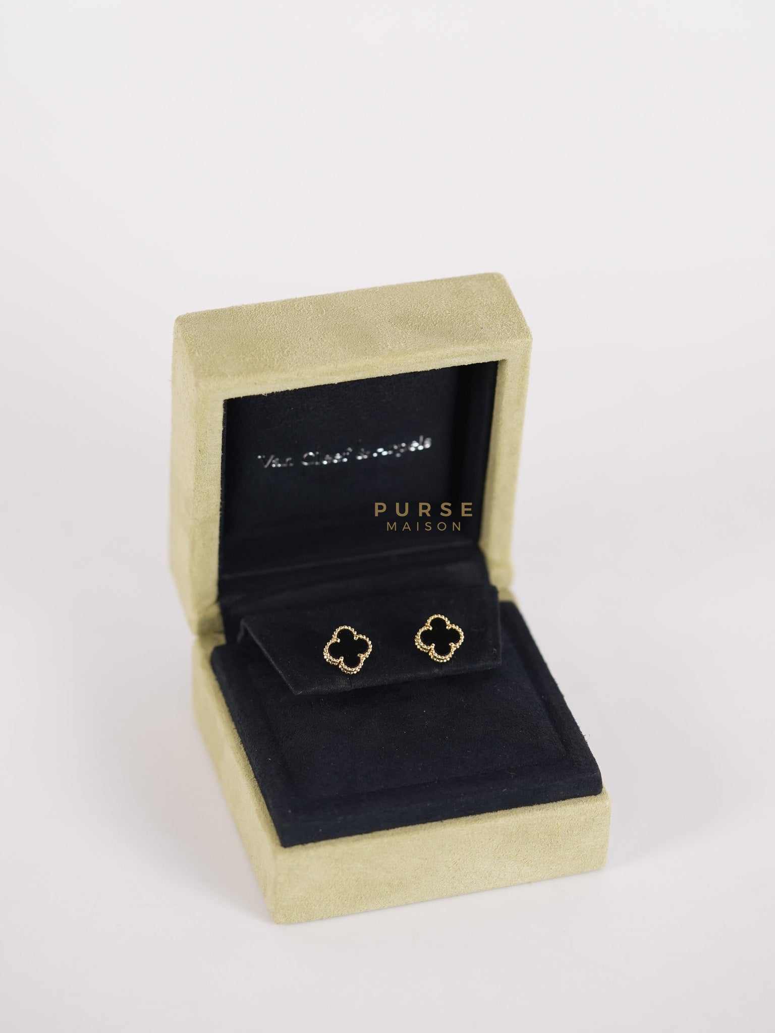 VCA Sweet Alhambra Earstuds 18K Yellow Gold, Onyx | Purse Maison Luxury Bags Shop