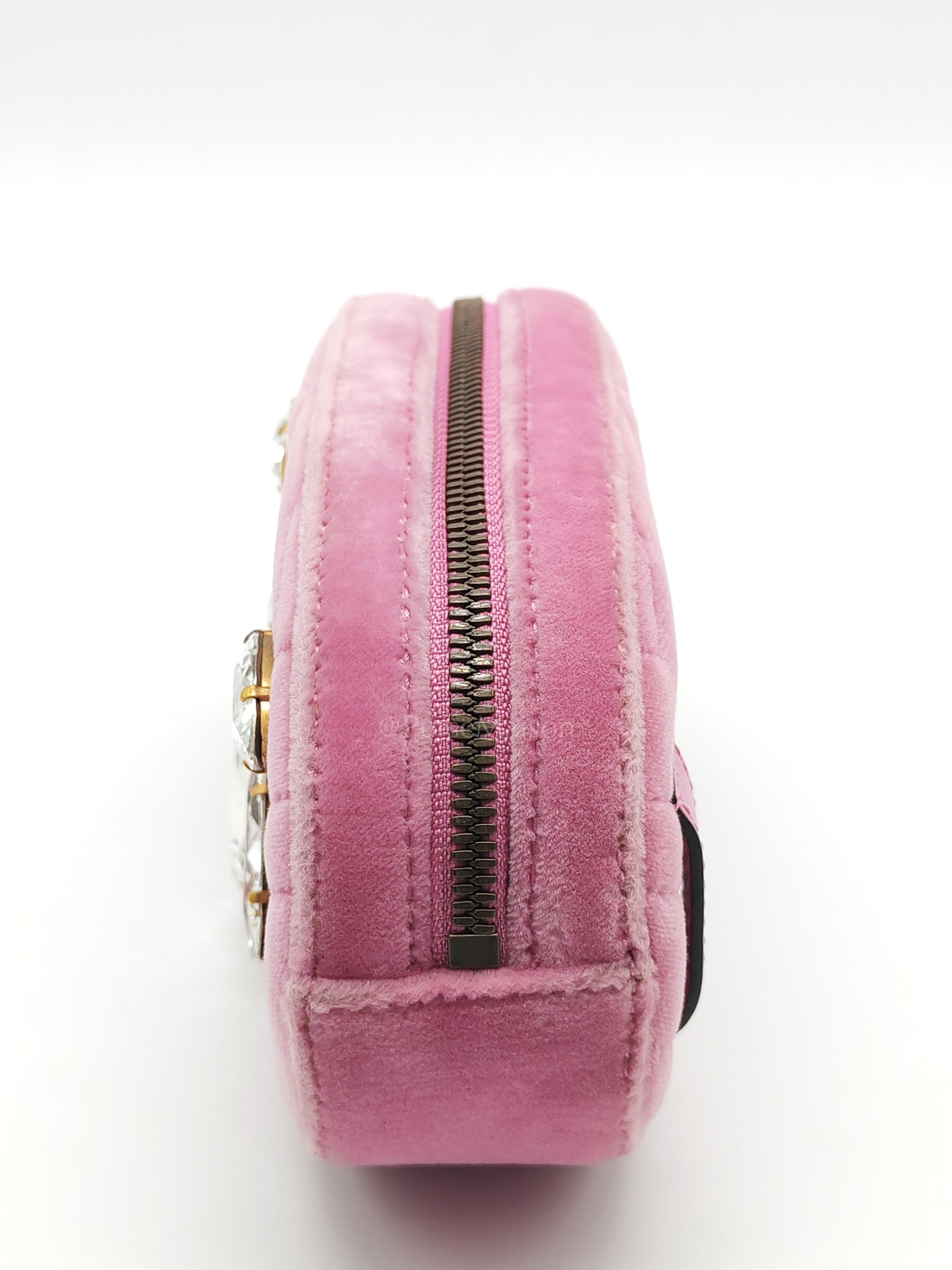 Velvet Belt Bag in Pink GG Marmont Crystal-Embellished Suede Canvas & Gold Hardware | Purse Maison Luxury Bags Shop