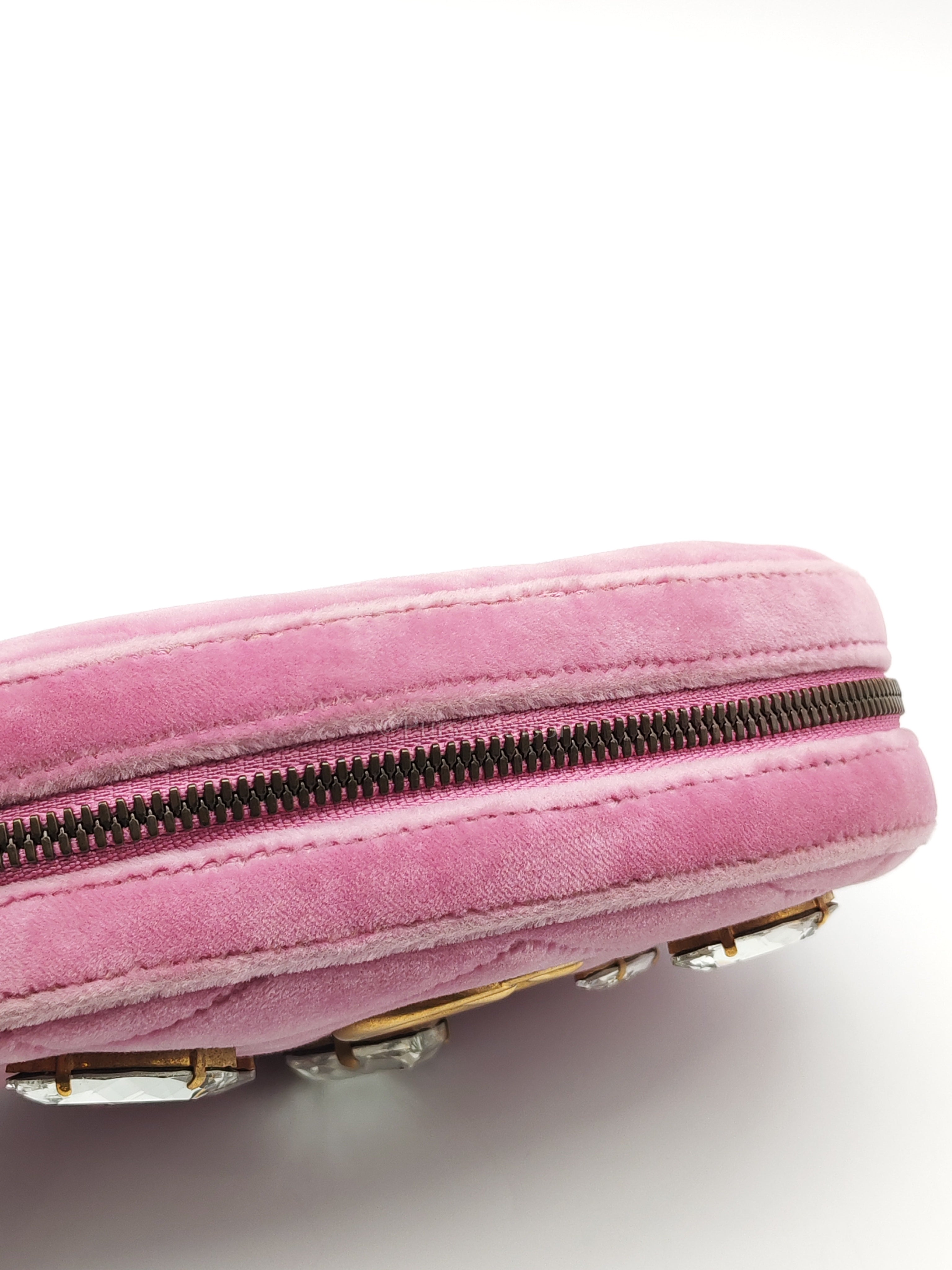 Velvet Belt Bag in Pink GG Marmont Crystal-Embellished Suede Canvas & Gold Hardware | Purse Maison Luxury Bags Shop