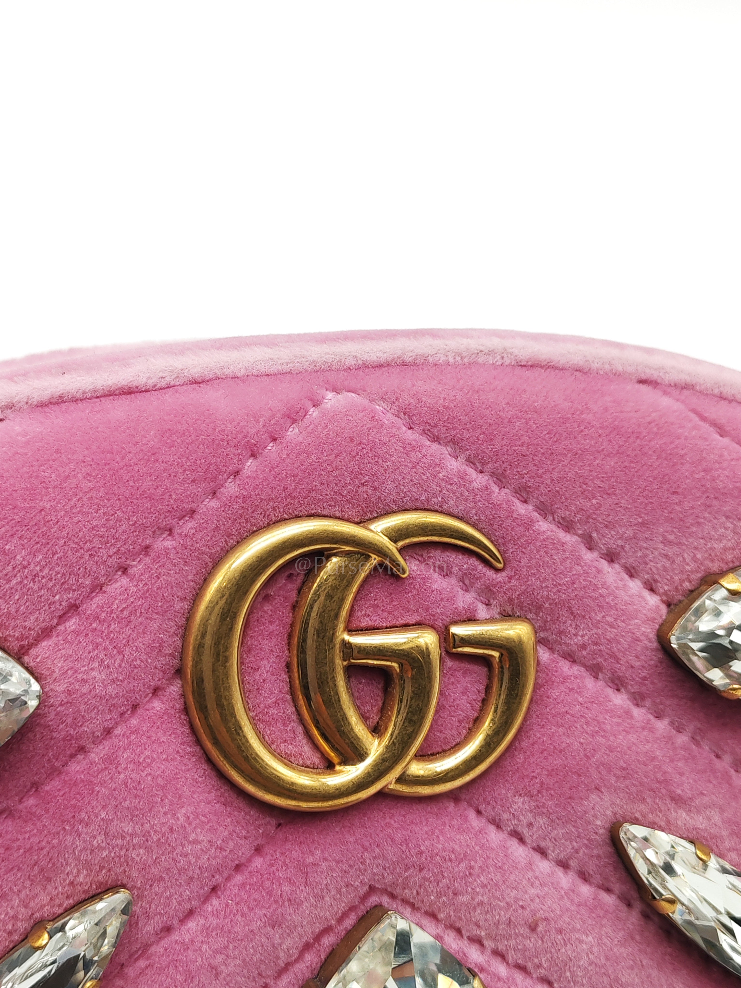 Velvet Belt Bag in Pink GG Marmont Crystal-Embellished Suede Canvas & Gold Hardware | Purse Maison Luxury Bags Shop