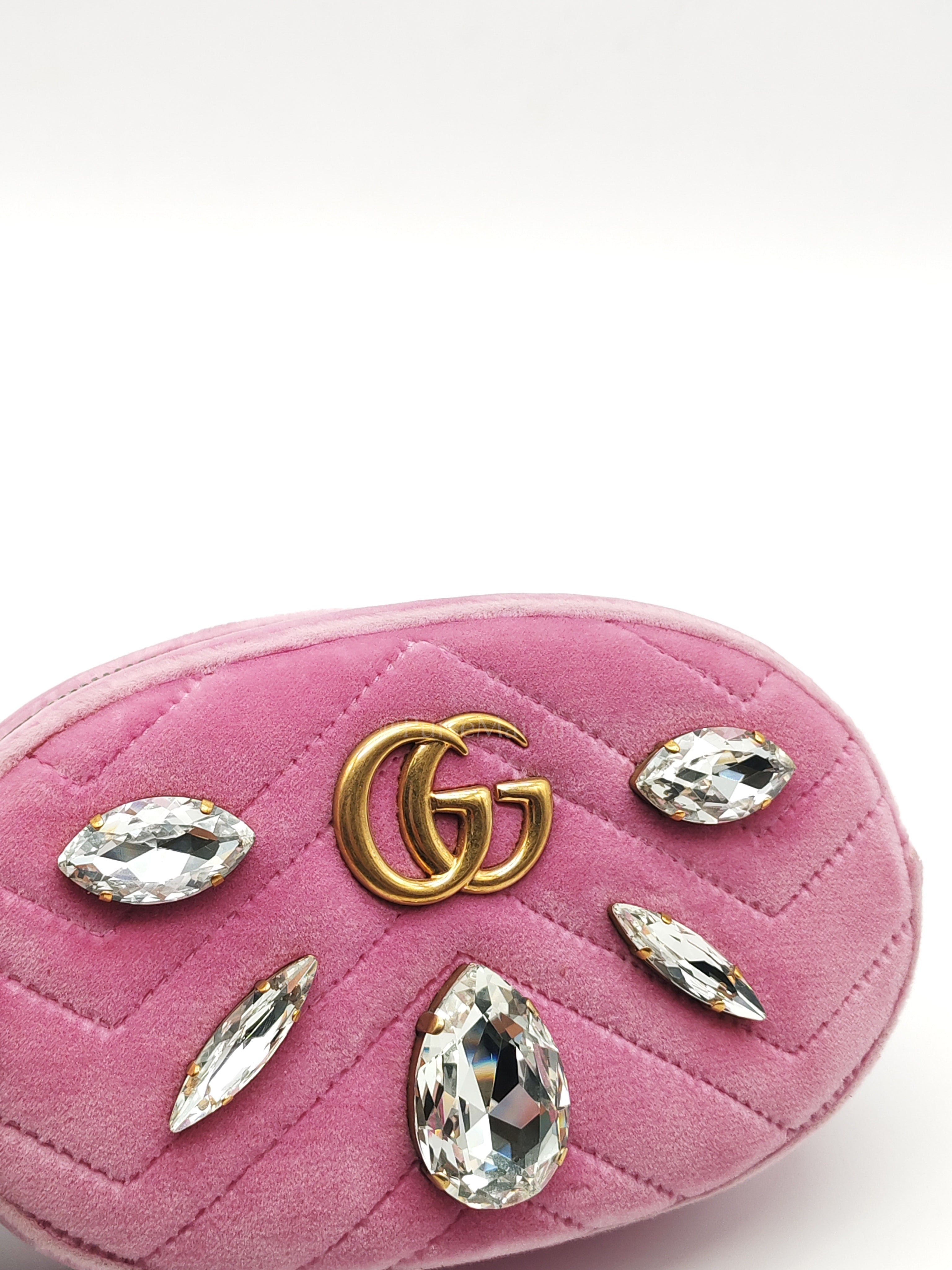 Velvet Belt Bag in Pink GG Marmont Crystal-Embellished Suede Canvas & Gold Hardware | Purse Maison Luxury Bags Shop