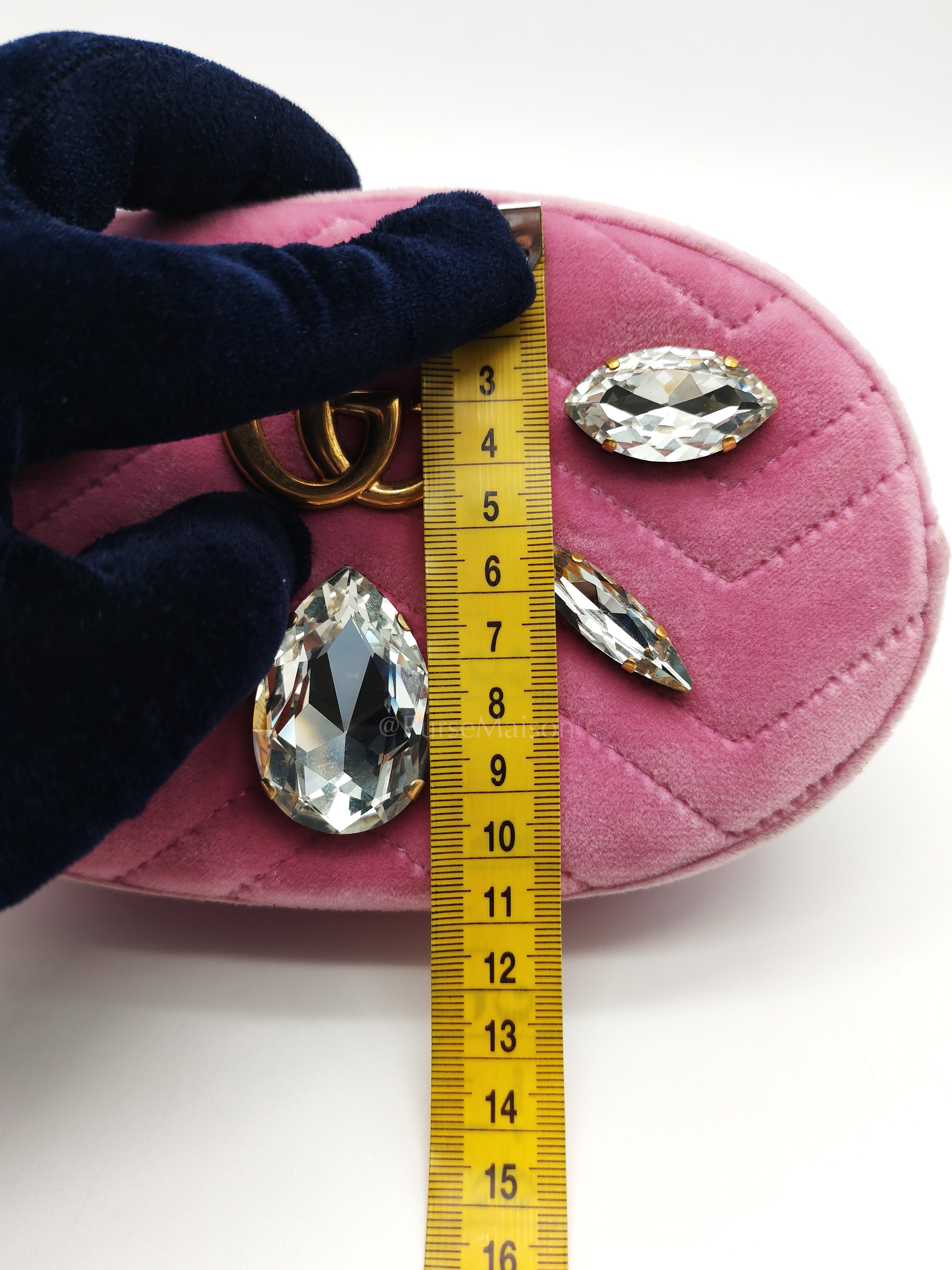 Velvet Belt Bag in Pink GG Marmont Crystal-Embellished Suede Canvas & Gold Hardware | Purse Maison Luxury Bags Shop