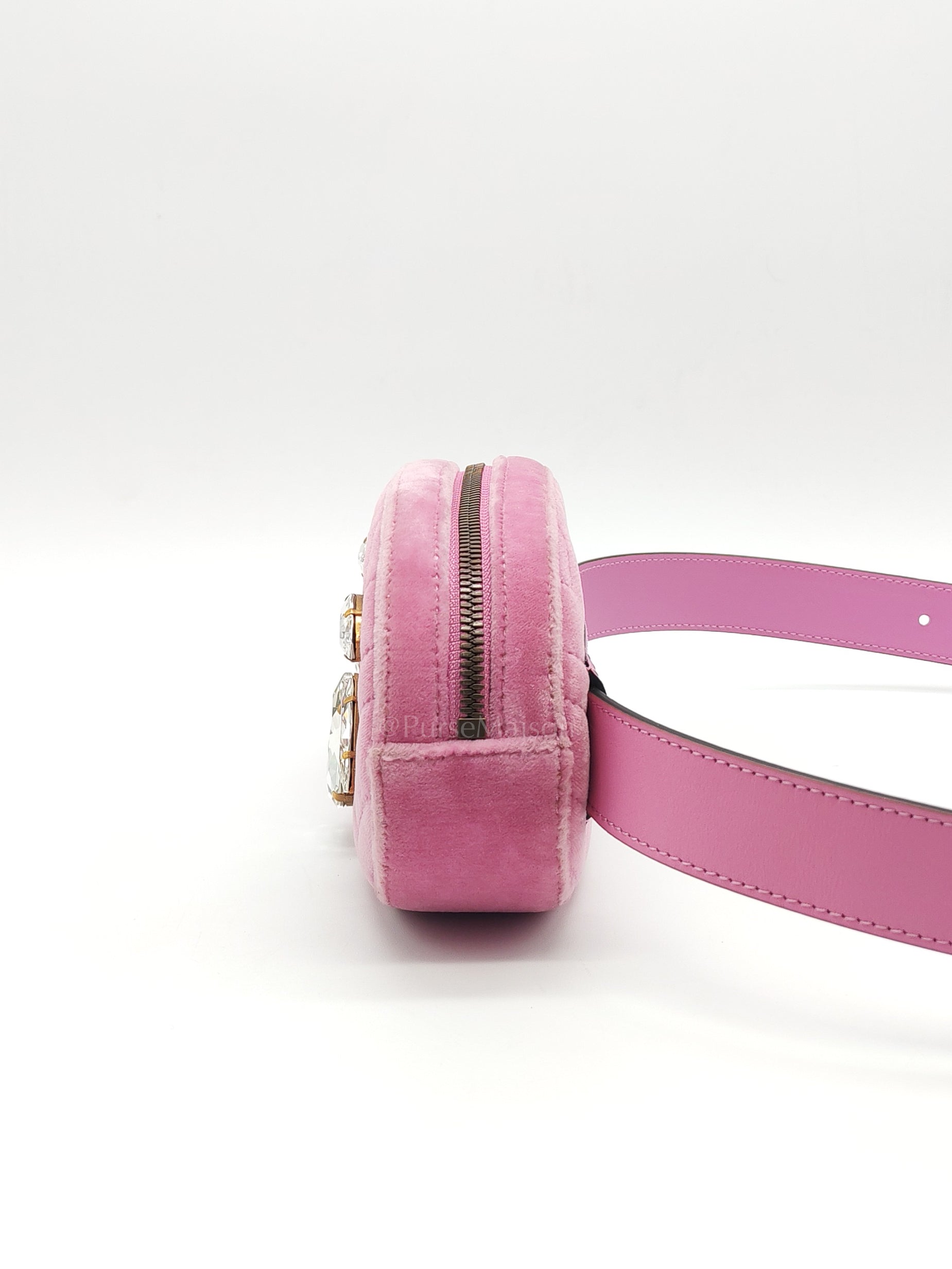 Velvet Belt Bag in Pink GG Marmont Crystal-Embellished Suede Canvas & Gold Hardware | Purse Maison Luxury Bags Shop