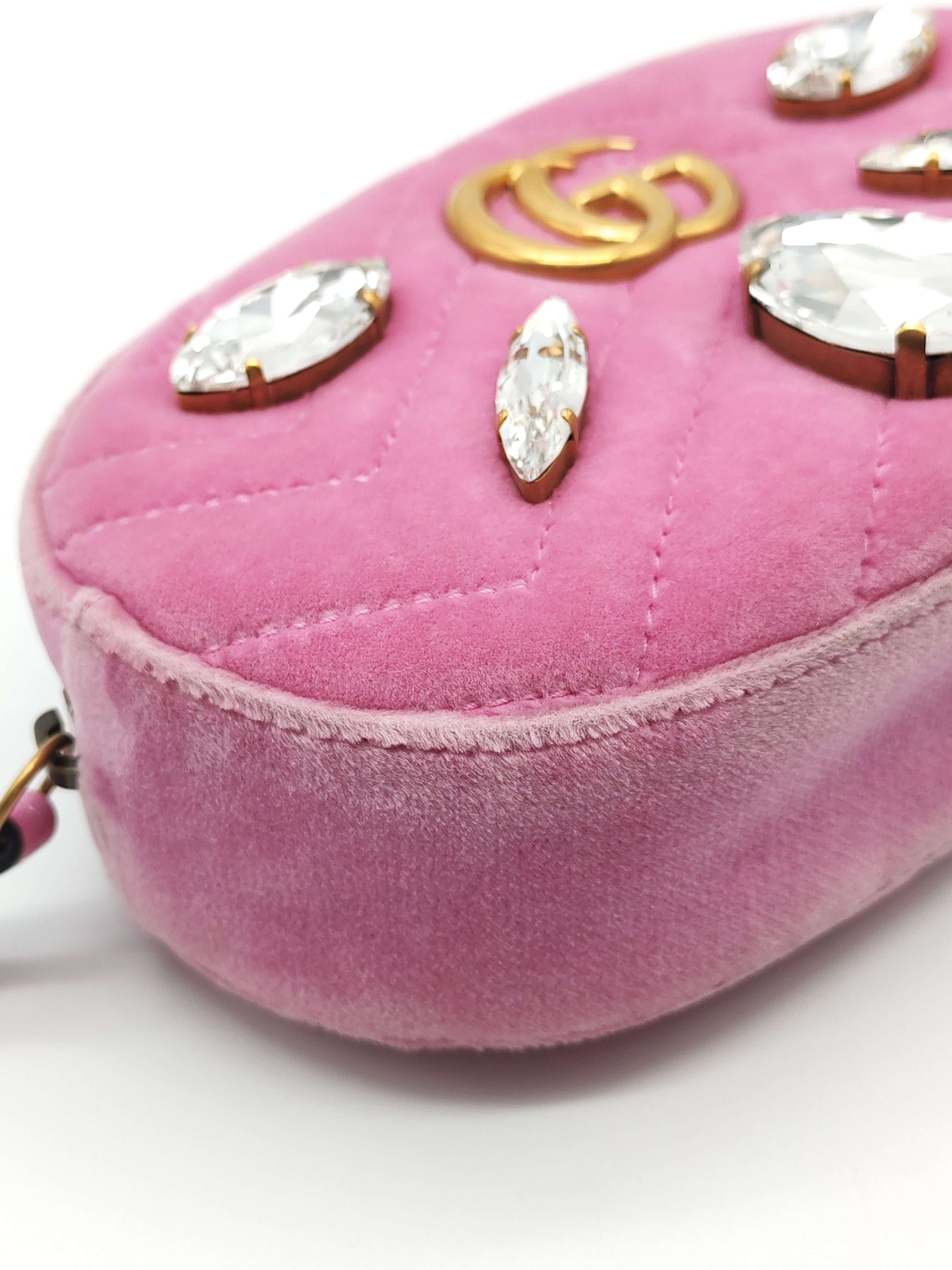 Velvet Belt Bag in Pink GG Marmont Crystal-Embellished Suede Canvas & Gold Hardware | Purse Maison Luxury Bags Shop