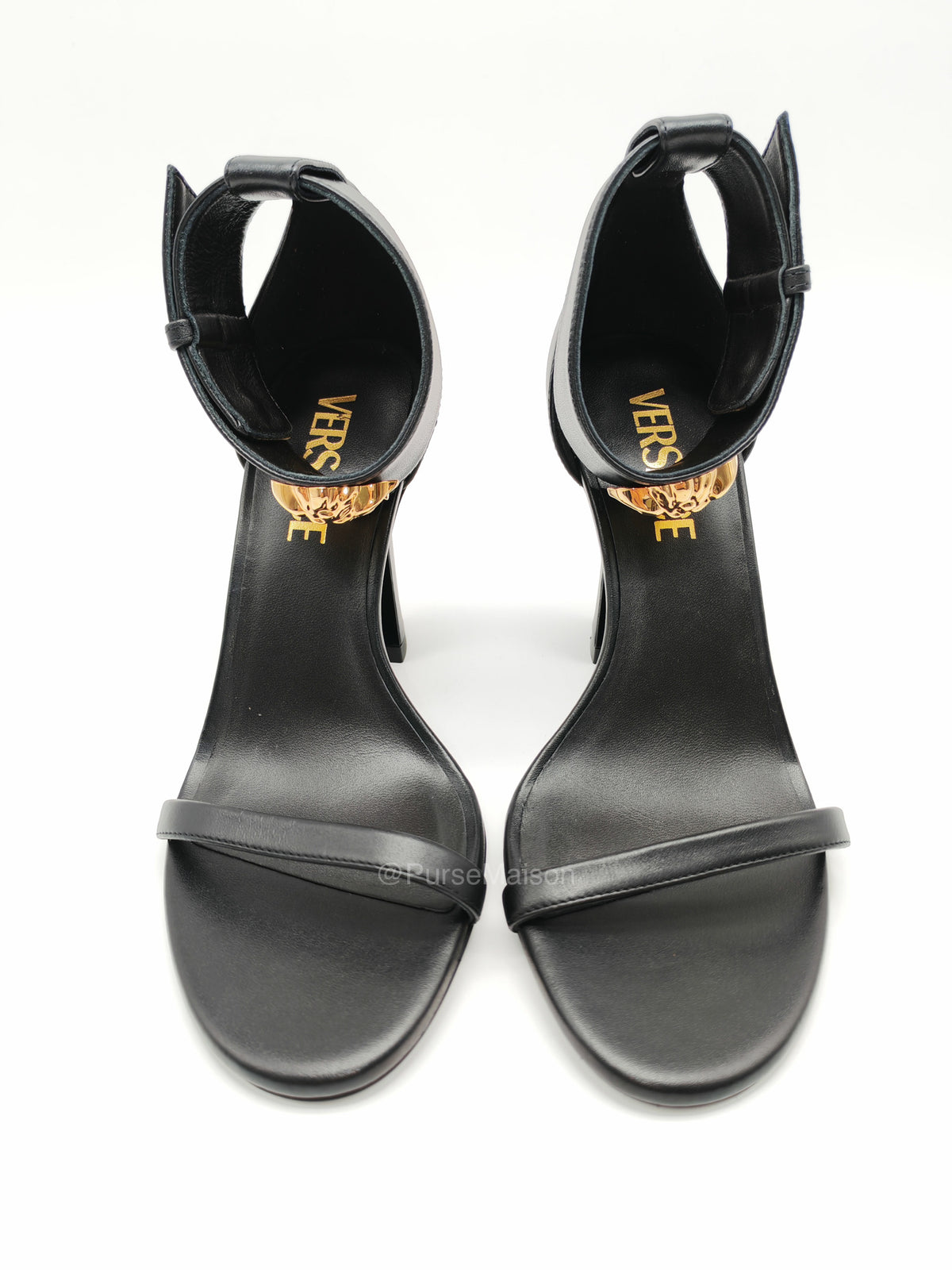 Versace Medusa Insignia Leather Sandals Black Size 35 EU (23.3 cm) | Purse Maison Luxury Bags Shop