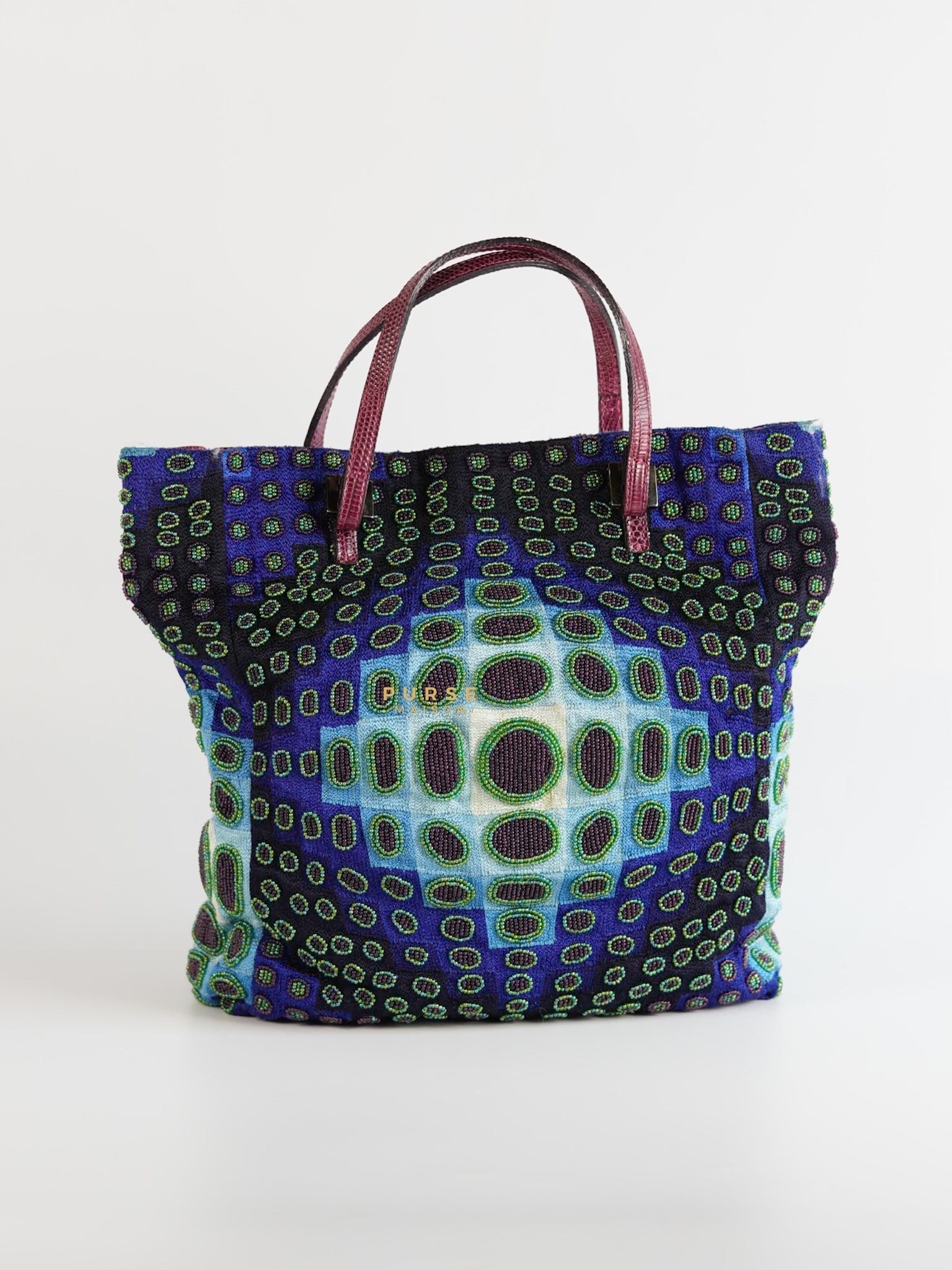 Victor Vasarely Beaded Embroidered Tote Bag | Purse Maison Luxury Bags Shop