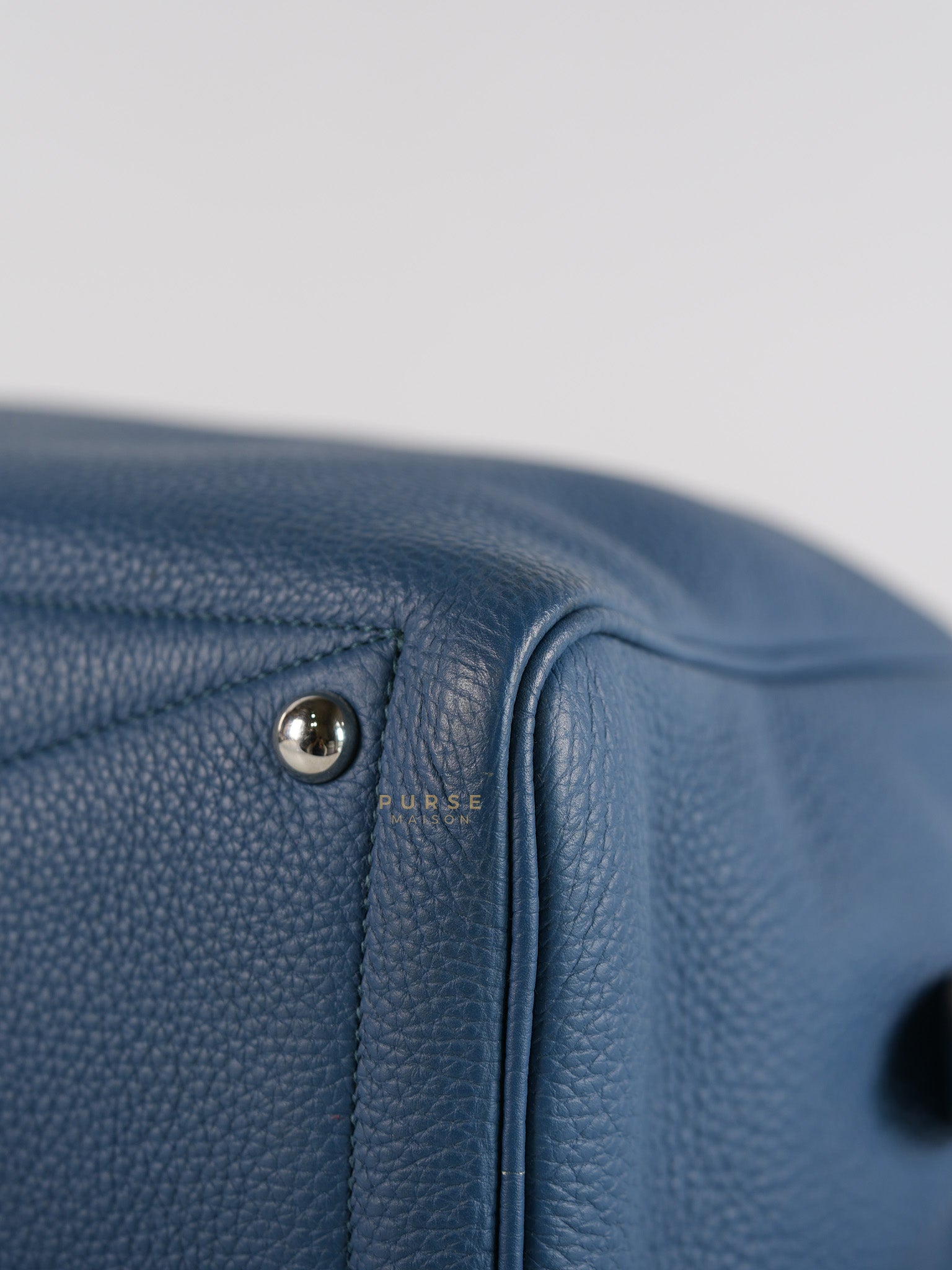 Victoria II 35 in Blue Clemence Leather & Palladium Hardware Stamp Square P(2012) | Purse Maison Luxury Bags Shop