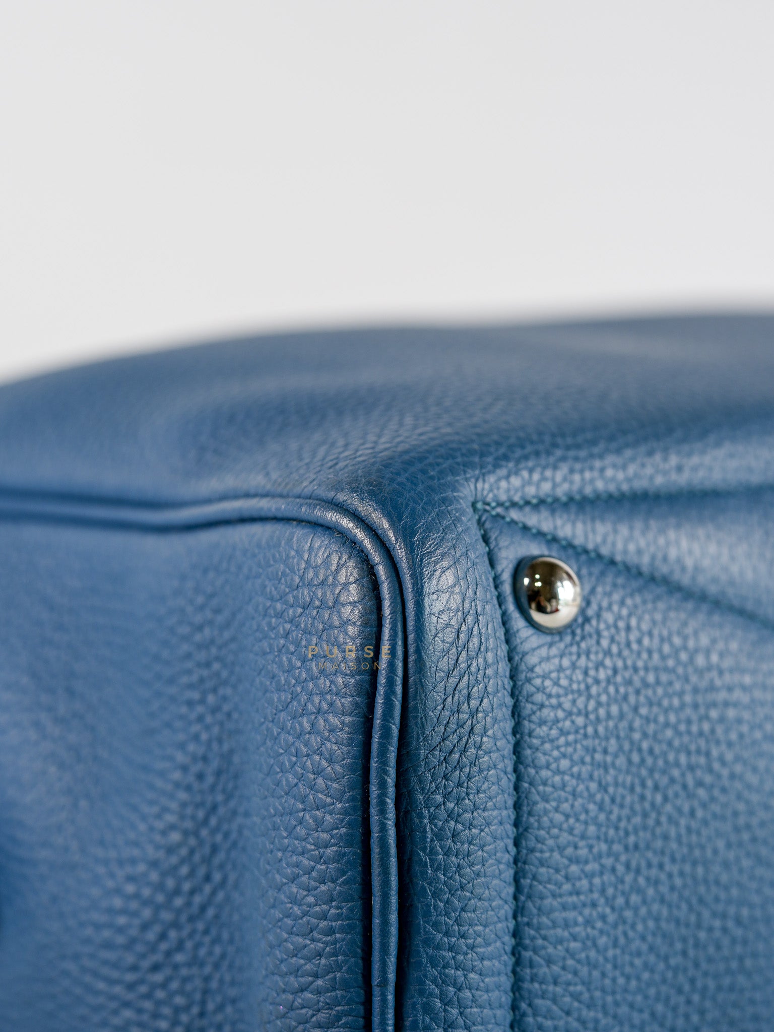Victoria II 35 in Blue Clemence Leather & Palladium Hardware Stamp Square P(2012) | Purse Maison Luxury Bags Shop