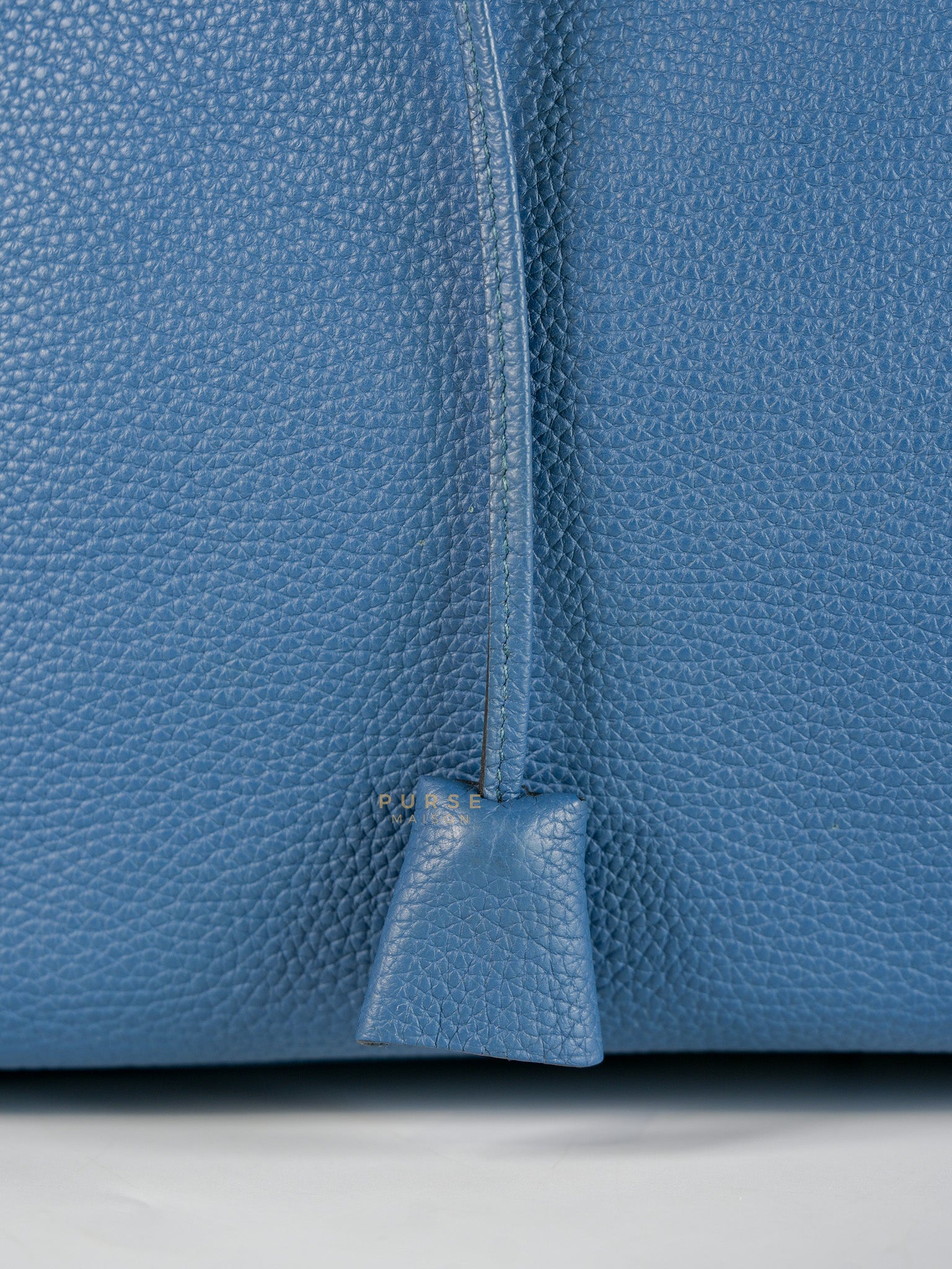 Victoria II 35 in Blue Clemence Leather & Palladium Hardware Stamp Square P(2012) | Purse Maison Luxury Bags Shop