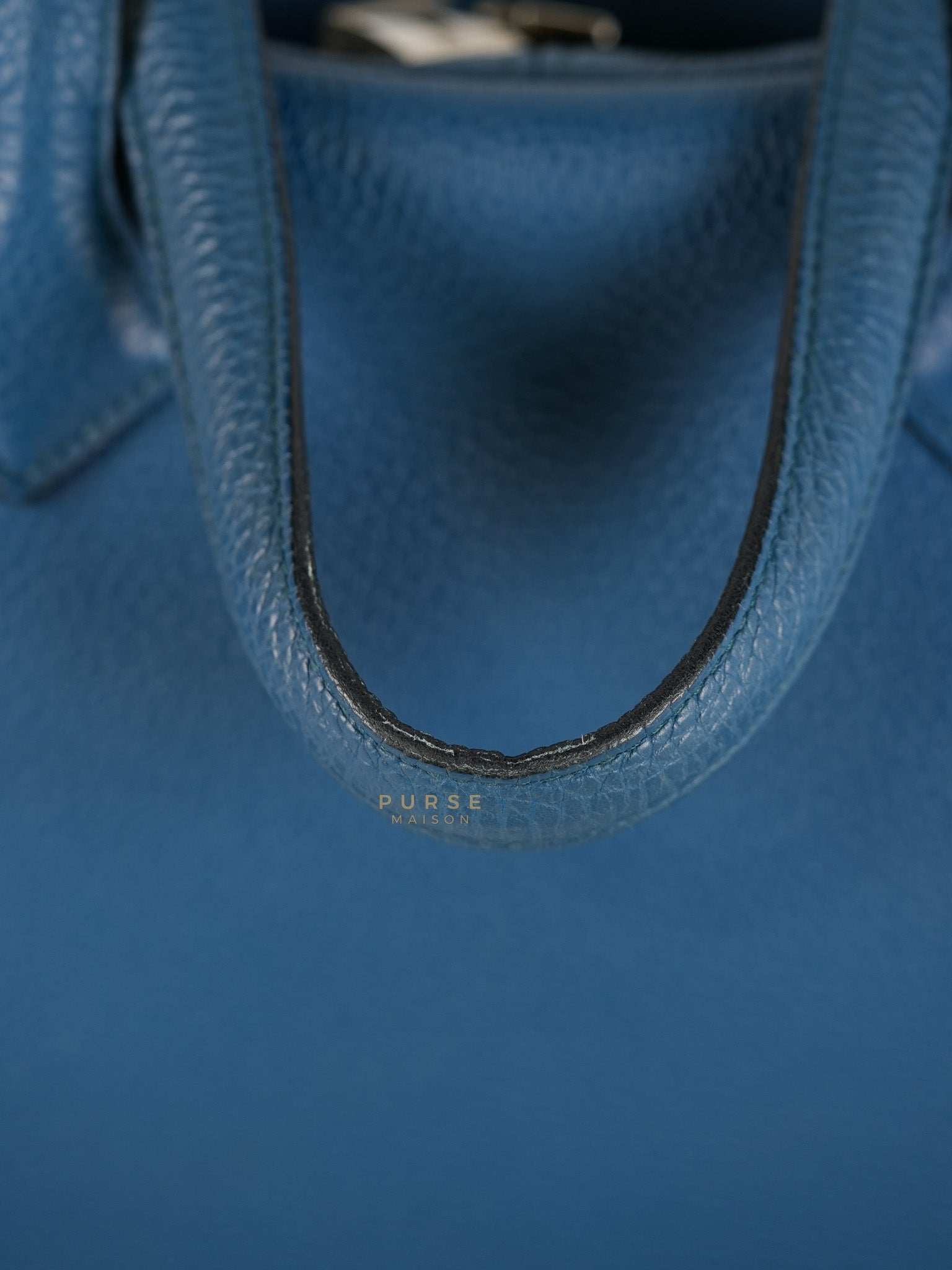 Victoria II 35 in Blue Clemence Leather & Palladium Hardware Stamp Square P(2012) | Purse Maison Luxury Bags Shop