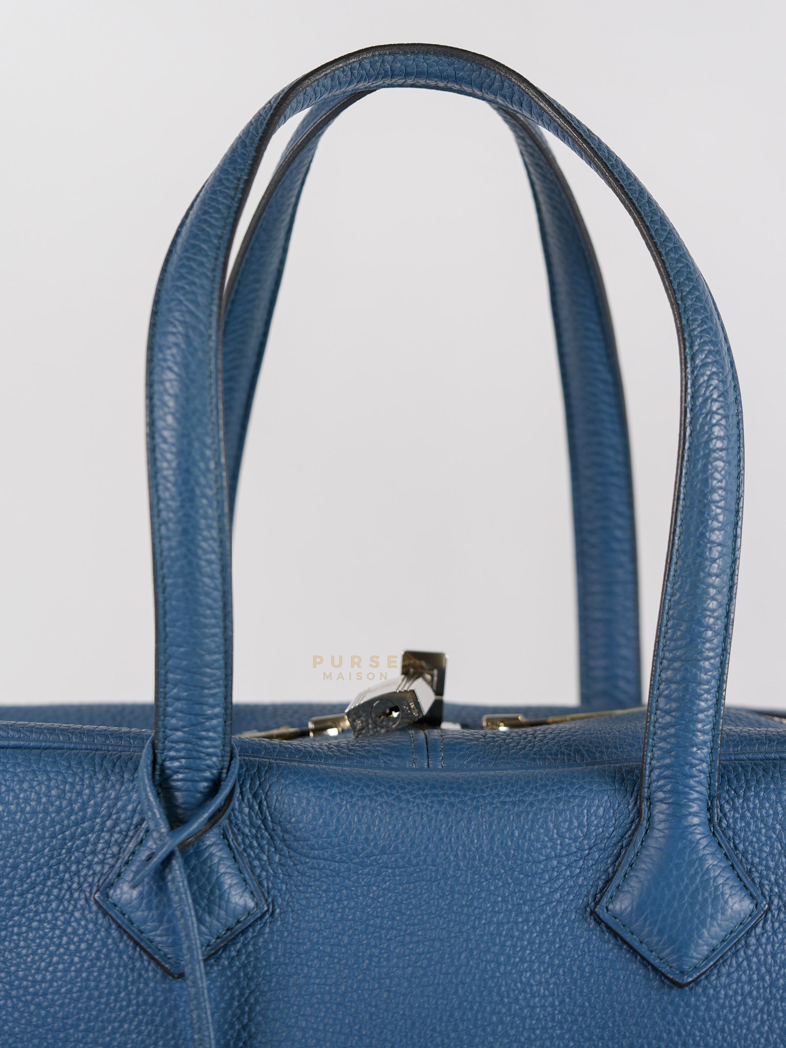 Victoria II 35 in Blue Clemence Leather & Palladium Hardware Stamp Square P(2012) | Purse Maison Luxury Bags Shop