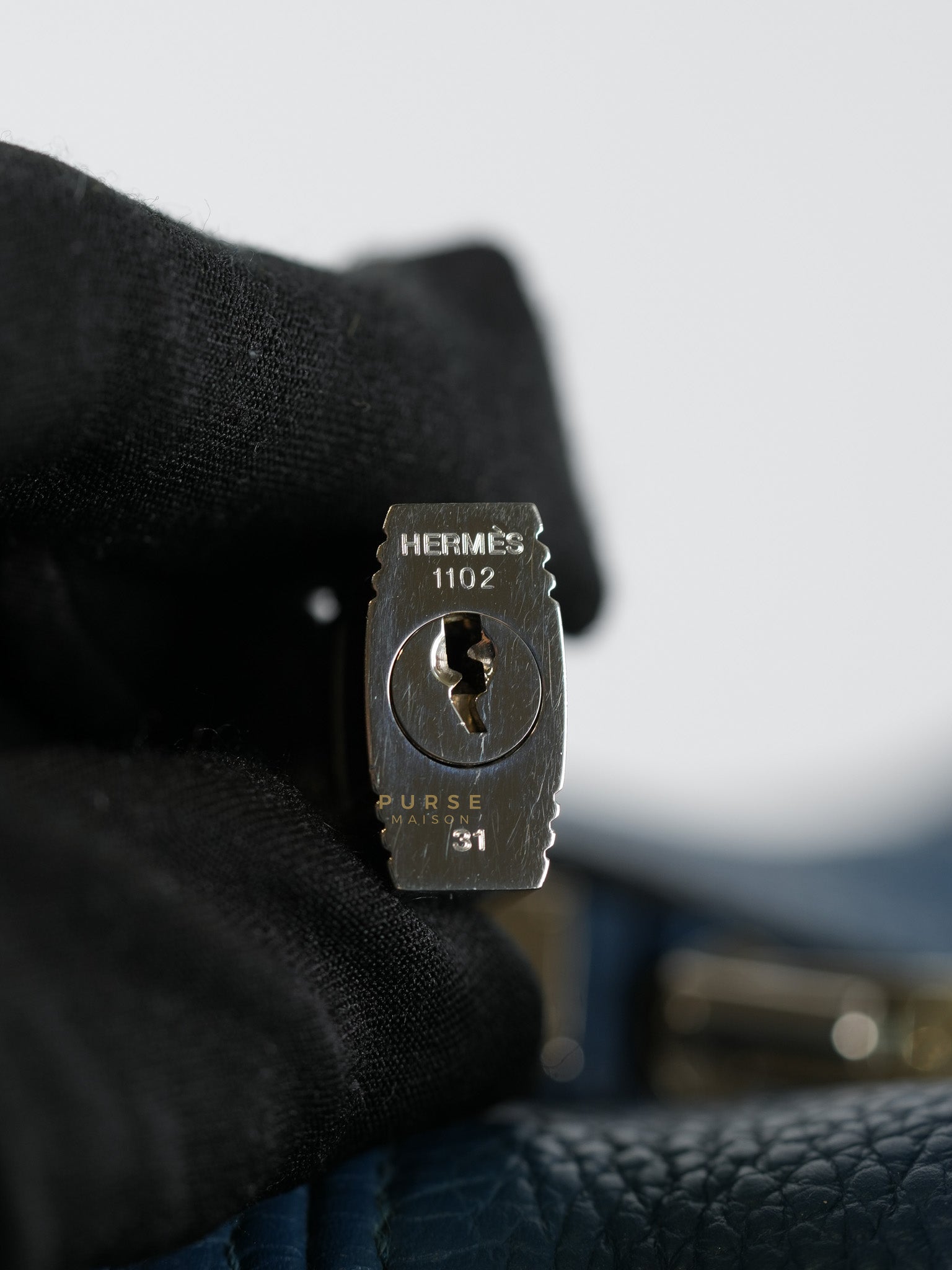 Victoria II 35 in Blue Clemence Leather & Palladium Hardware Stamp Square P(2012) | Purse Maison Luxury Bags Shop