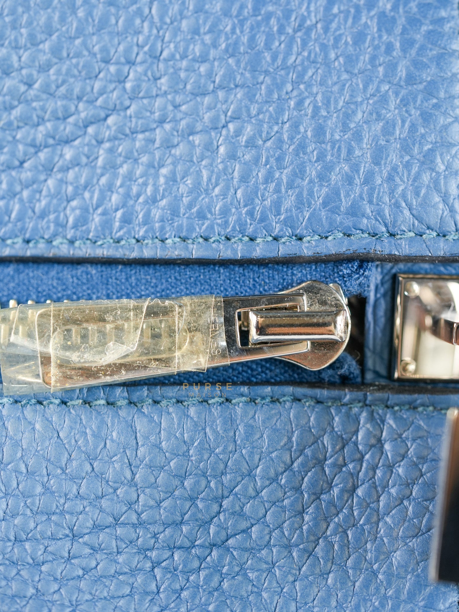 Victoria II 35 in Blue Clemence Leather & Palladium Hardware Stamp Square P(2012) | Purse Maison Luxury Bags Shop