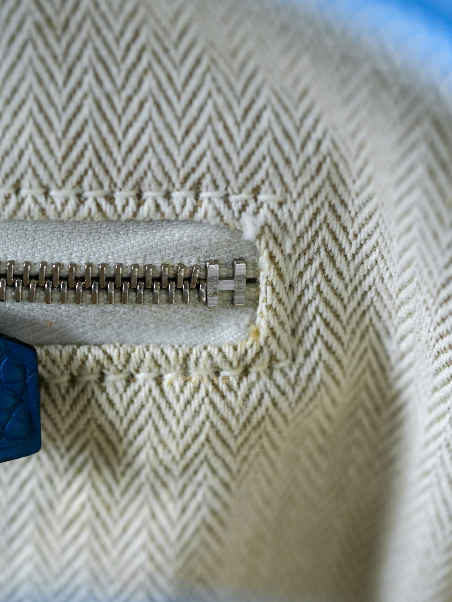 Victoria II 35 in Blue Clemence Leather & Palladium Hardware Stamp Square P(2012) | Purse Maison Luxury Bags Shop