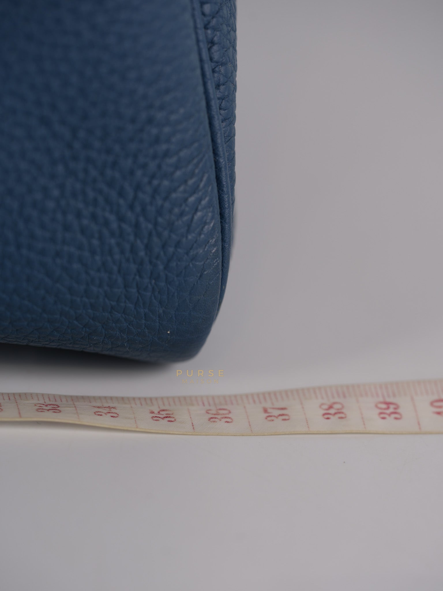 Victoria II 35 in Blue Clemence Leather & Palladium Hardware Stamp Square P(2012) | Purse Maison Luxury Bags Shop