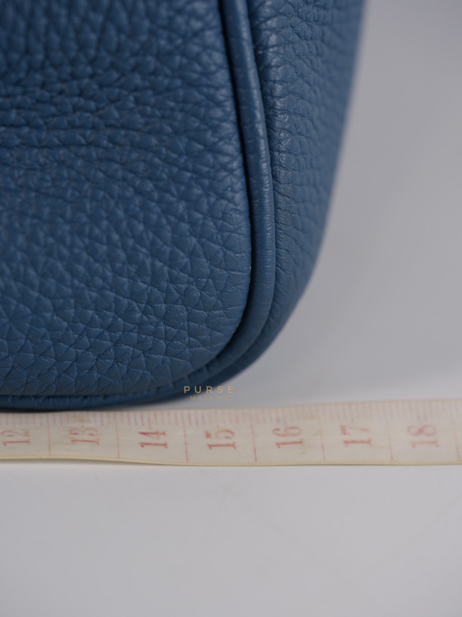 Victoria II 35 in Blue Clemence Leather & Palladium Hardware Stamp Square P(2012) | Purse Maison Luxury Bags Shop