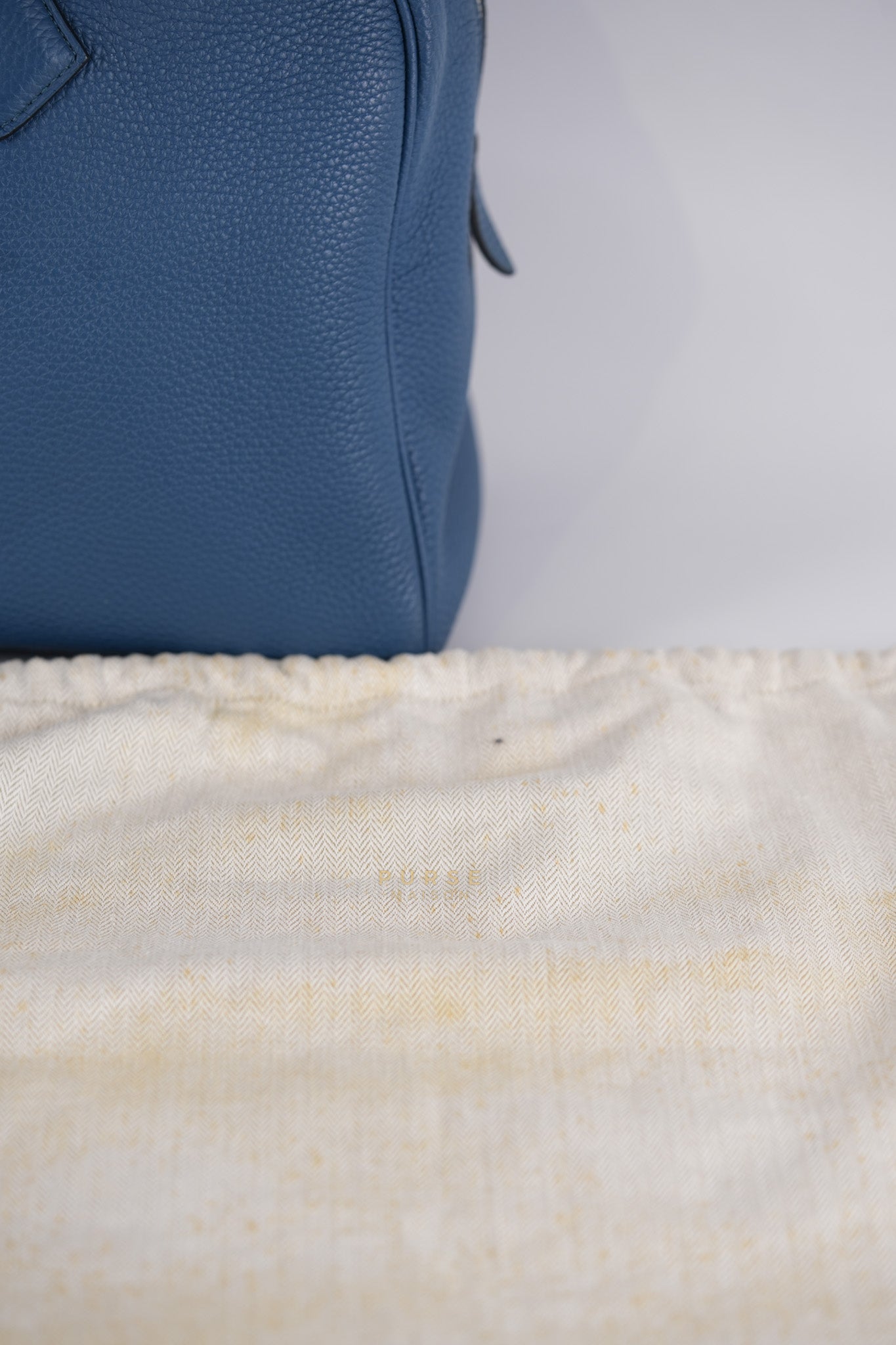 Victoria II 35 in Blue Clemence Leather & Palladium Hardware Stamp Square P(2012) | Purse Maison Luxury Bags Shop