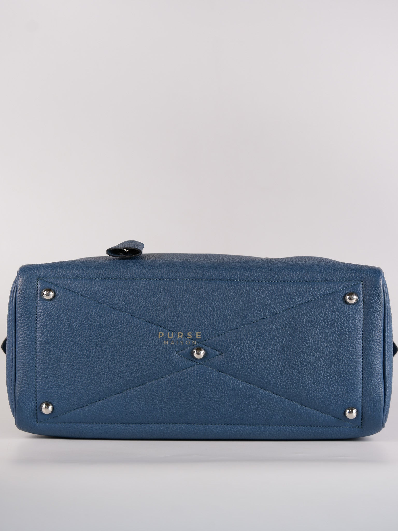 Victoria II 35 in Blue Clemence Leather & Palladium Hardware Stamp Square P(2012) | Purse Maison Luxury Bags Shop