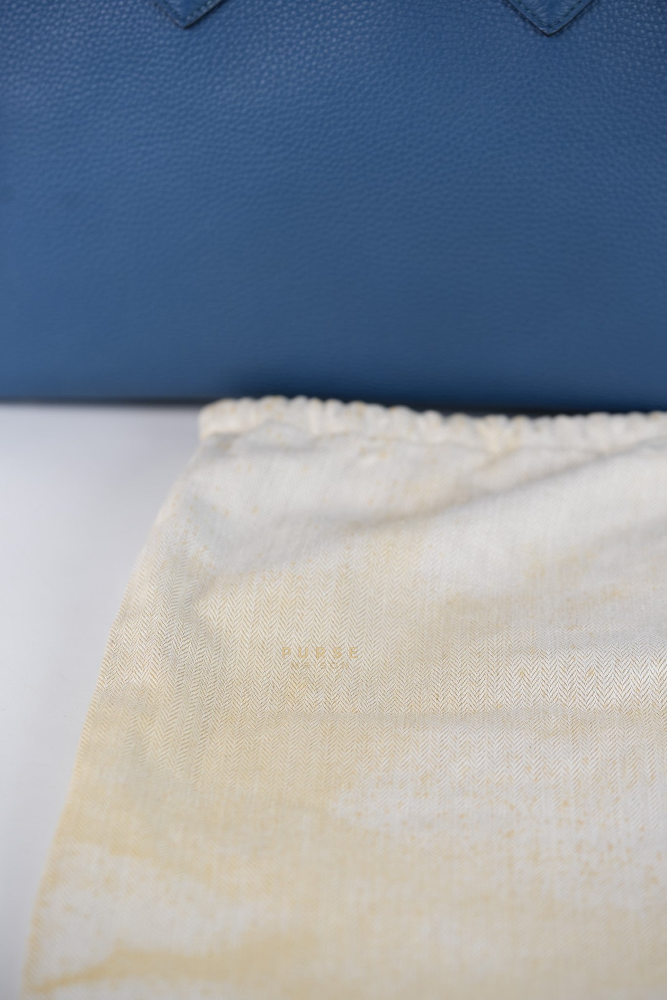 Victoria II 35 in Blue Clemence Leather & Palladium Hardware Stamp Square P(2012) | Purse Maison Luxury Bags Shop