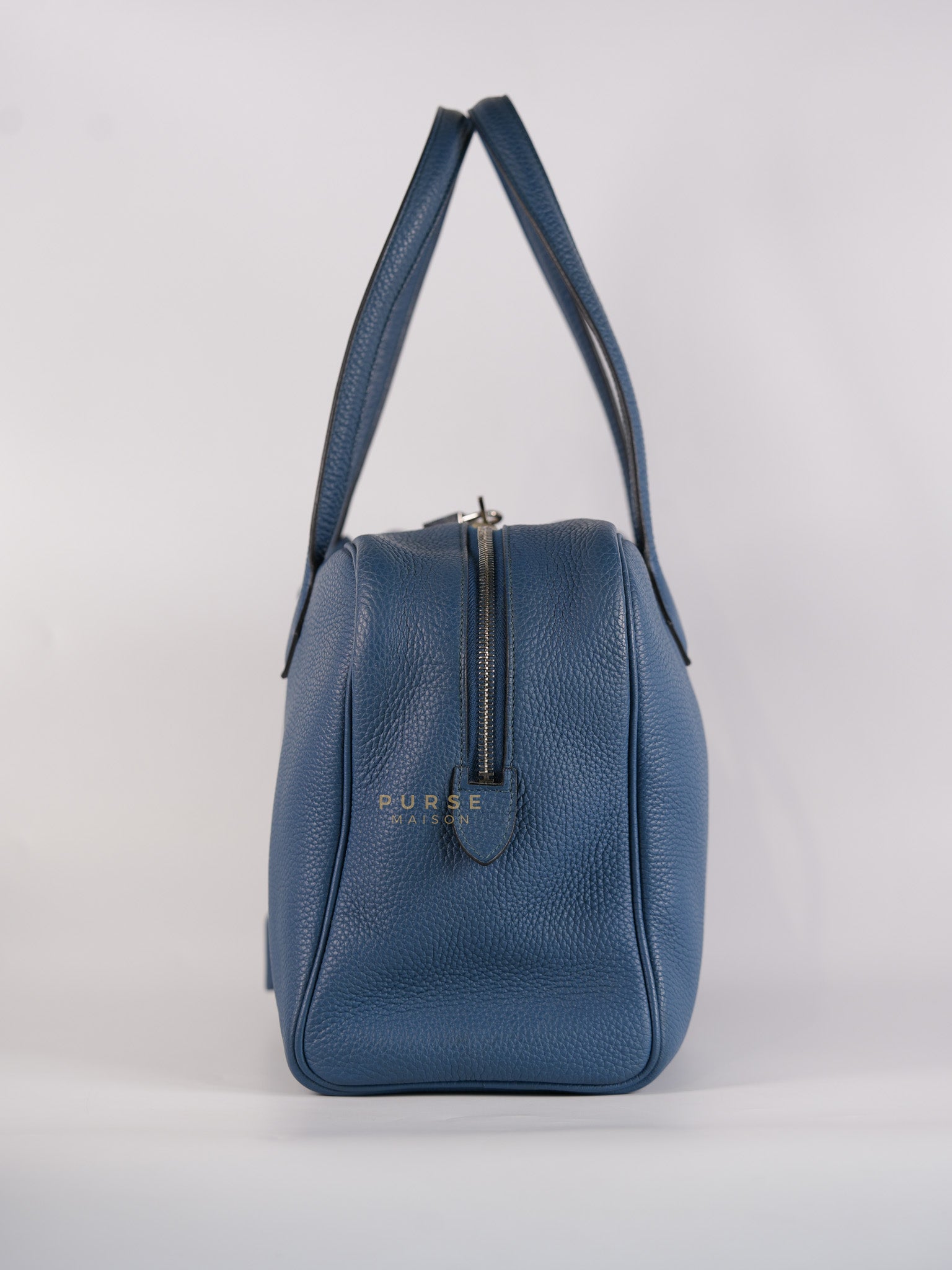 Victoria II 35 in Blue Clemence Leather & Palladium Hardware Stamp Square P(2012) | Purse Maison Luxury Bags Shop