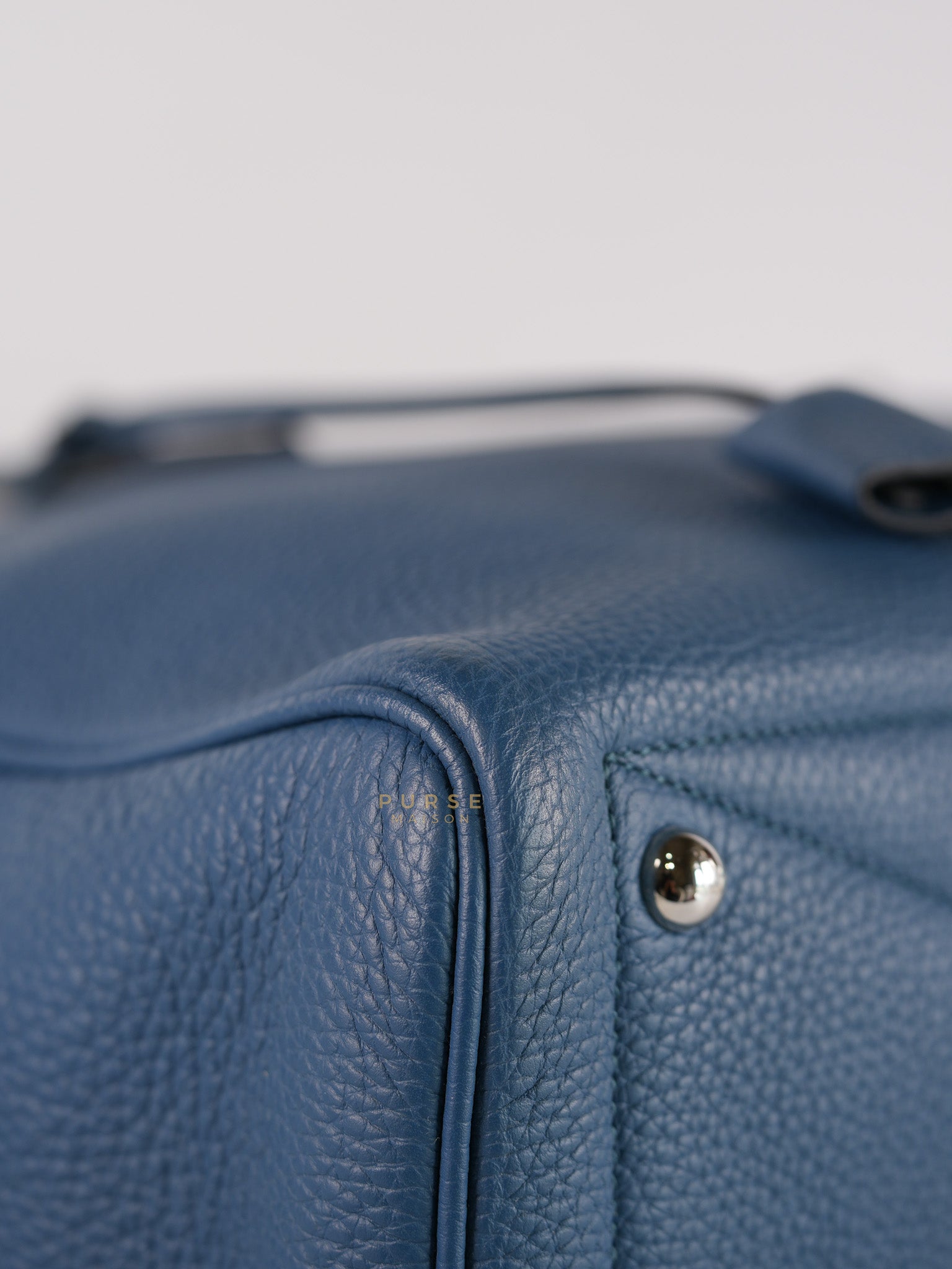 Victoria II 35 in Blue Clemence Leather & Palladium Hardware Stamp Square P(2012) | Purse Maison Luxury Bags Shop